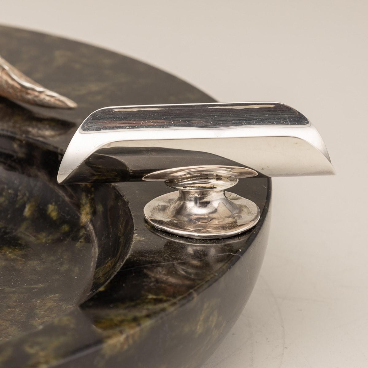 Monumental 20th Century Silver Plated Crocodile & Italian Marble Ashtray c.1970 2