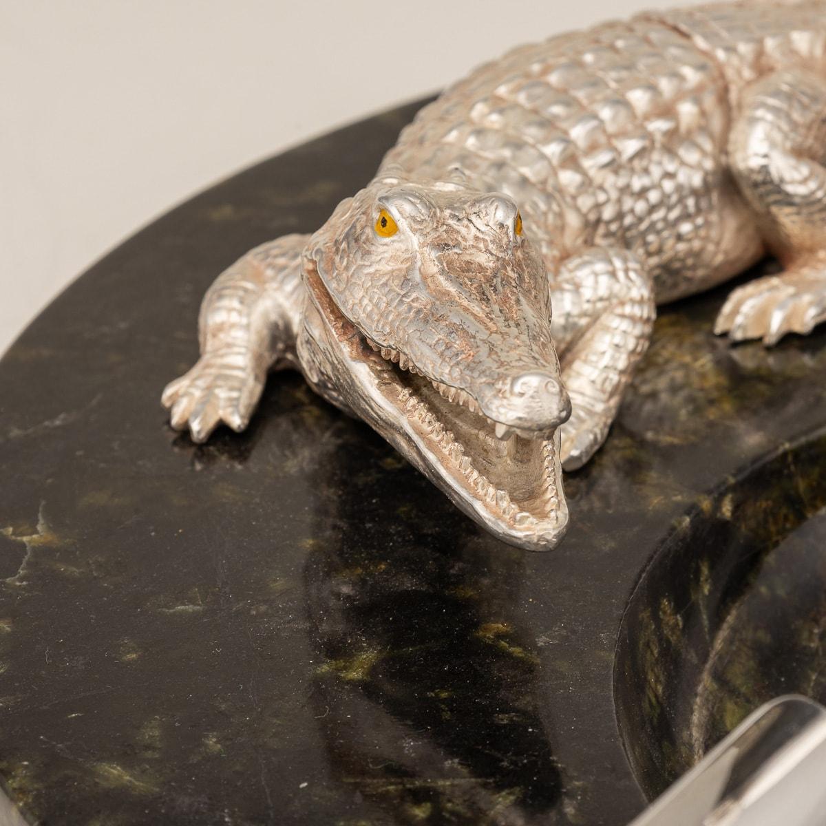 Monumental 20th Century Silver Plated Crocodile & Italian Marble Ashtray c.1970 4