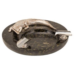 Monumental 20th Century Silver Plated Crocodile & Italian Marble Ashtray c.1970