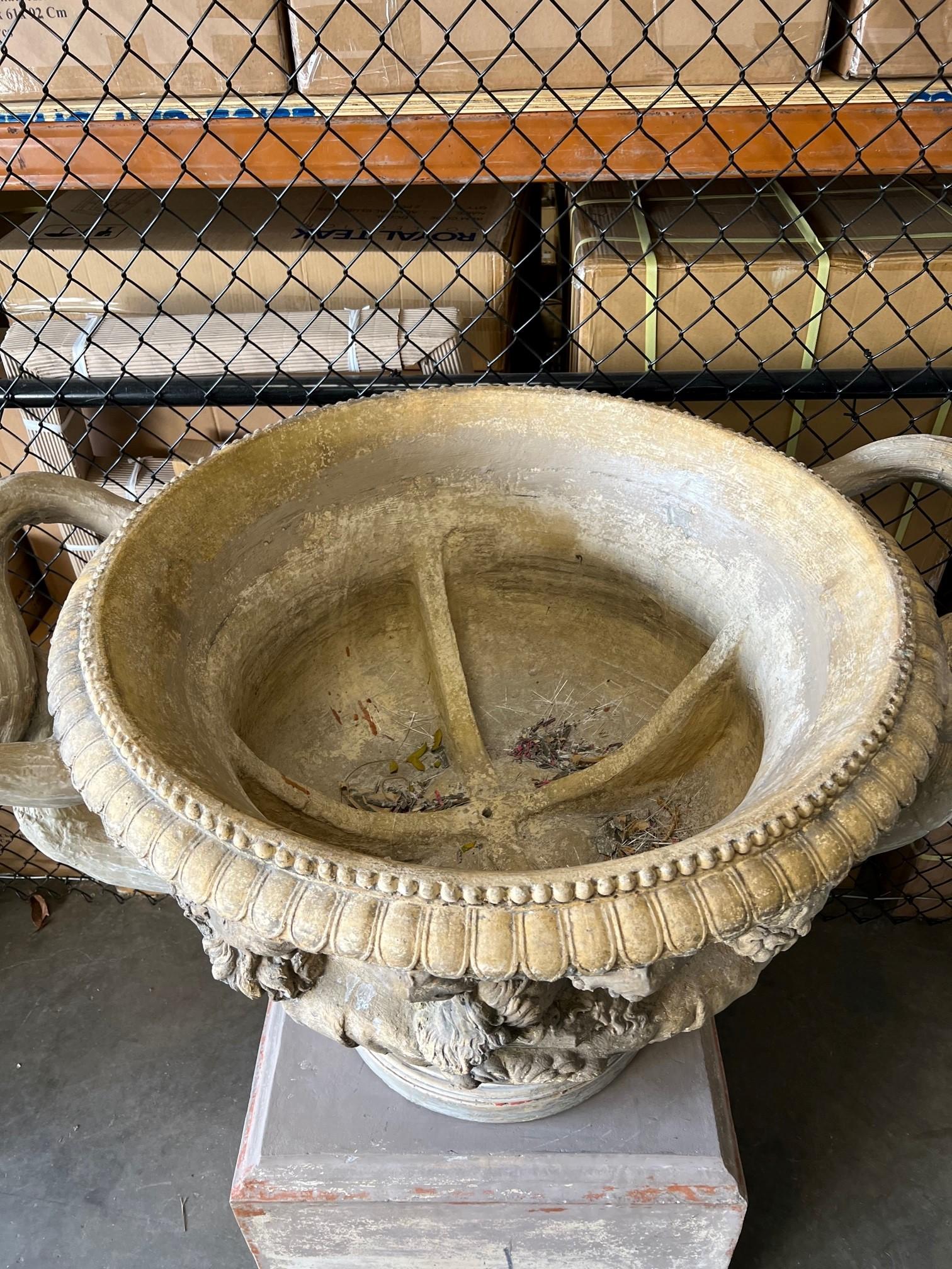  Monumental 20th Century Terracotta Urn with Large Handles on a Pedestal In Good Condition For Sale In Stamford, CT