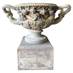 Monumental 20th Century Terracotta Urn with Large Handles on a Pedestal