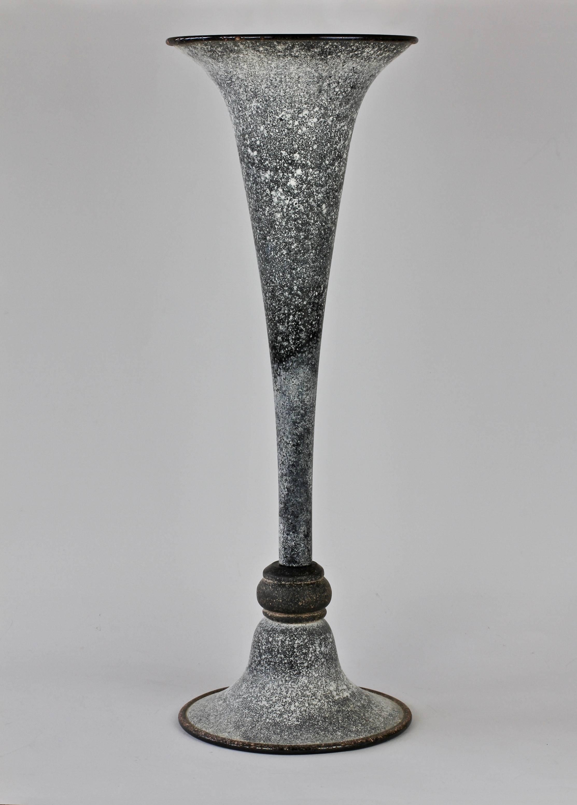 Mid-Century Modern Monumental Black 'A Scavo' Murano Glass Vase Attributed to Seguso Vetri D'Arte