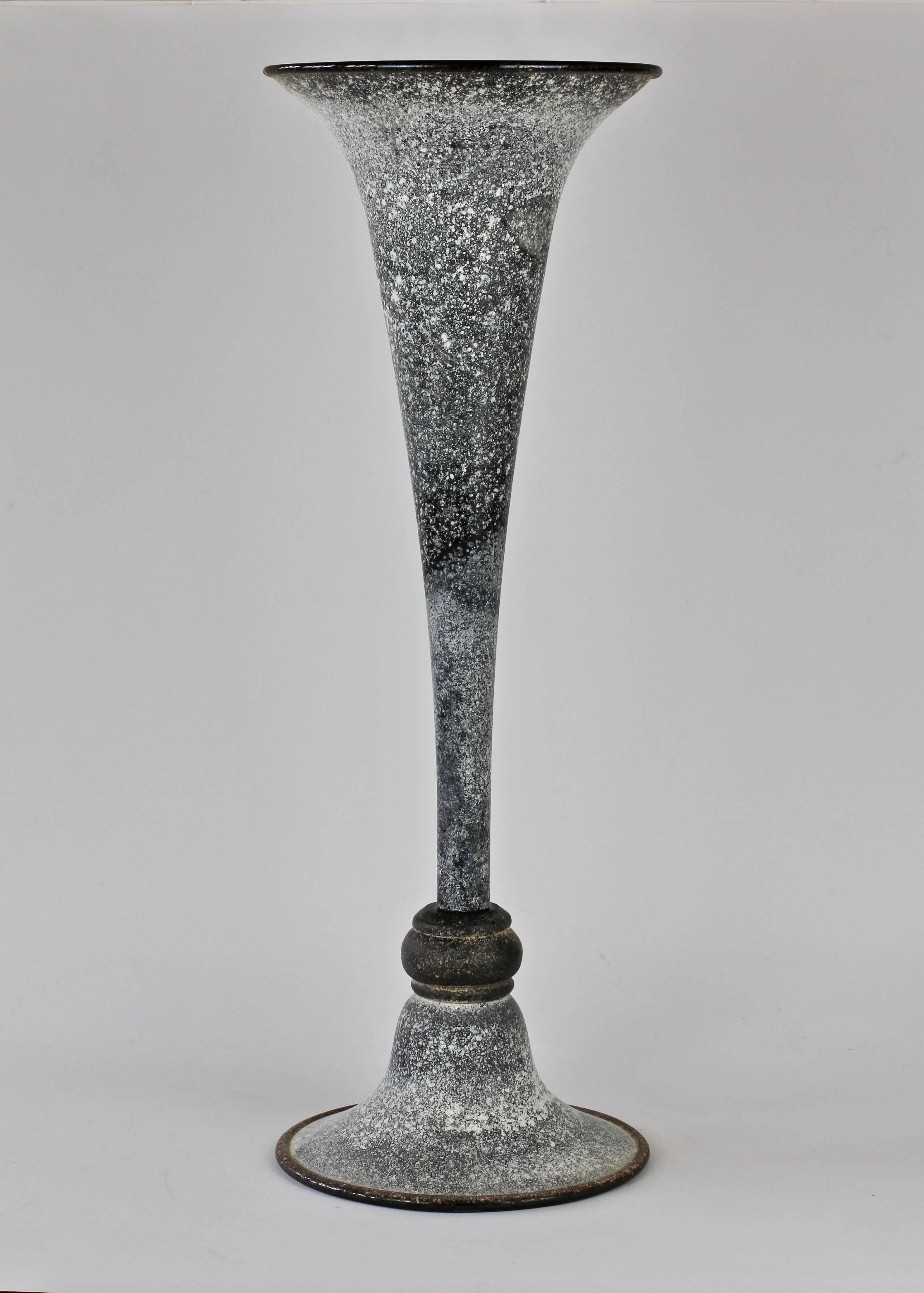 Italian Monumental Black 'A Scavo' Murano Glass Vase Attributed to Seguso Vetri D'Arte