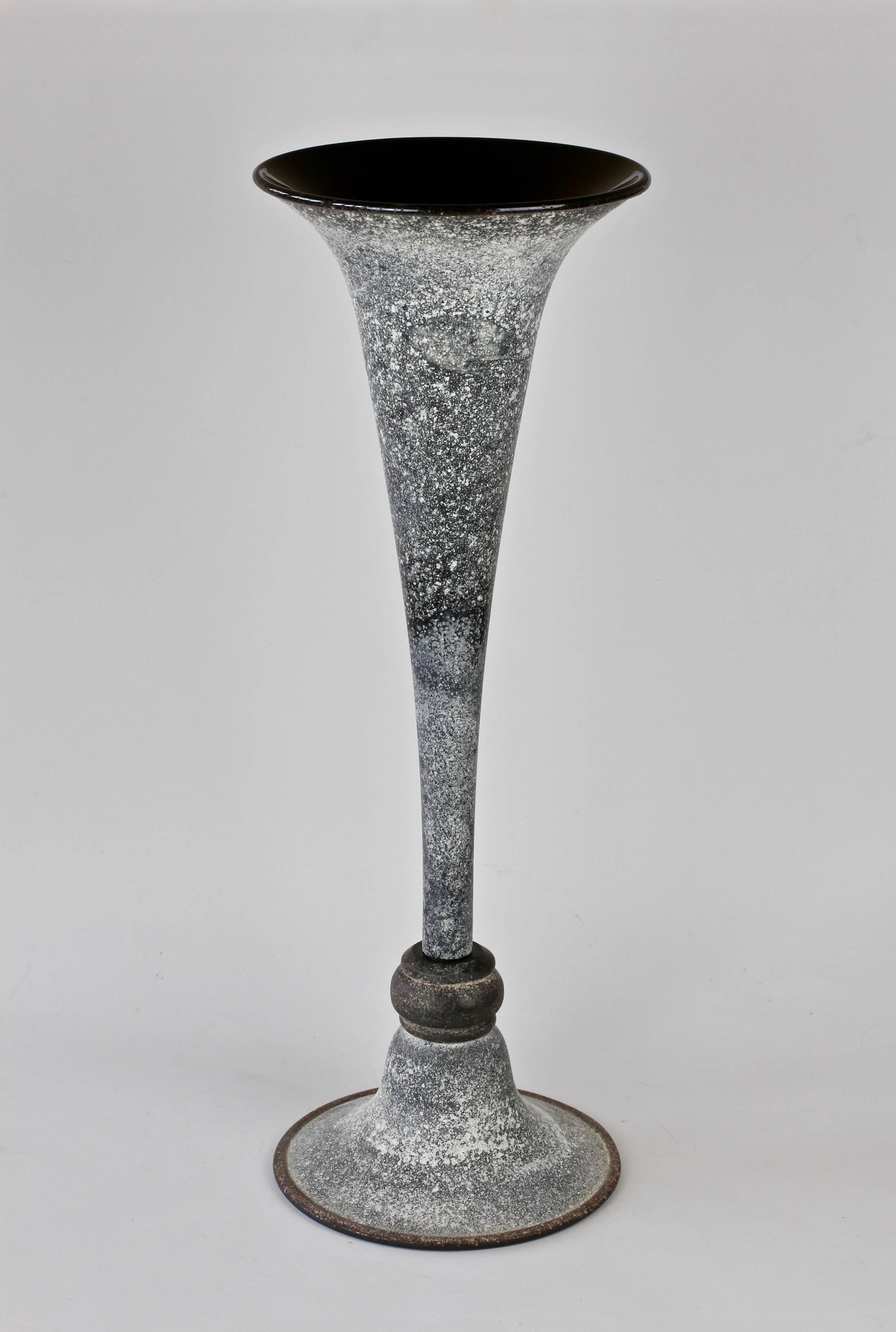 20th Century Monumental Black 'A Scavo' Murano Glass Vase Attributed to Seguso Vetri D'Arte