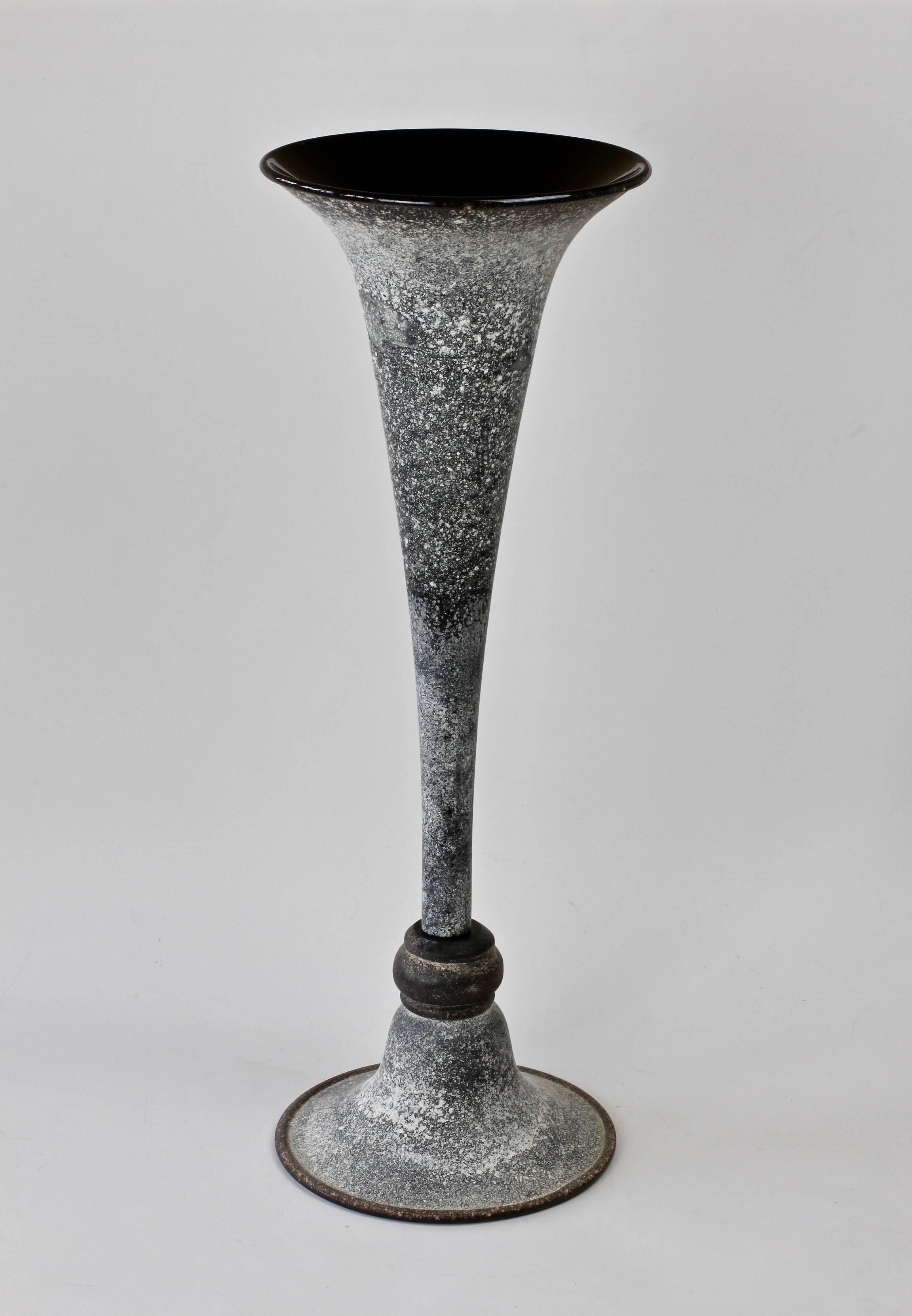 Blown Glass Monumental Black 'A Scavo' Murano Glass Vase Attributed to Seguso Vetri D'Arte