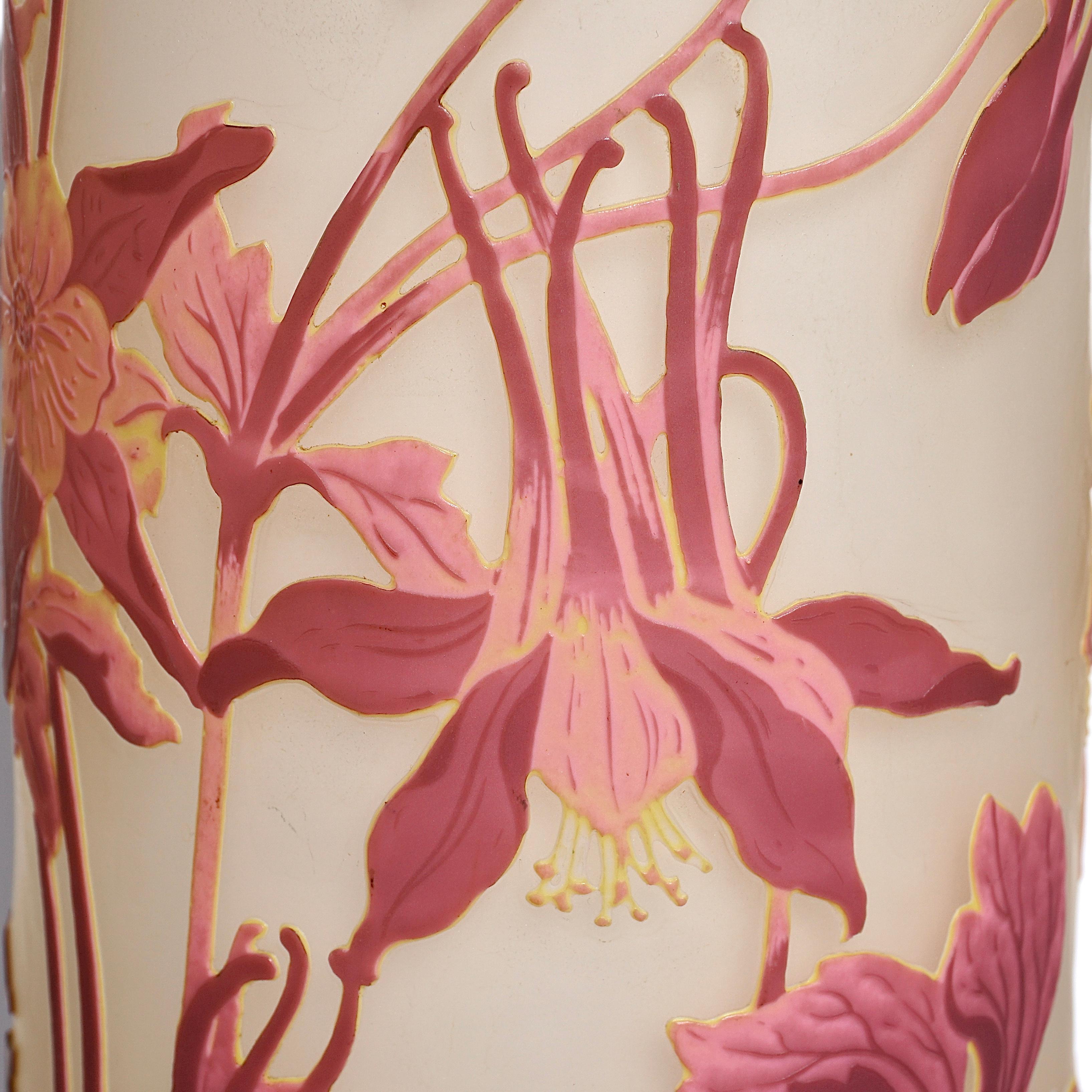 Early 20th Century Monumental 24’ Emile Galle Four Color Cameo Vase For Sale