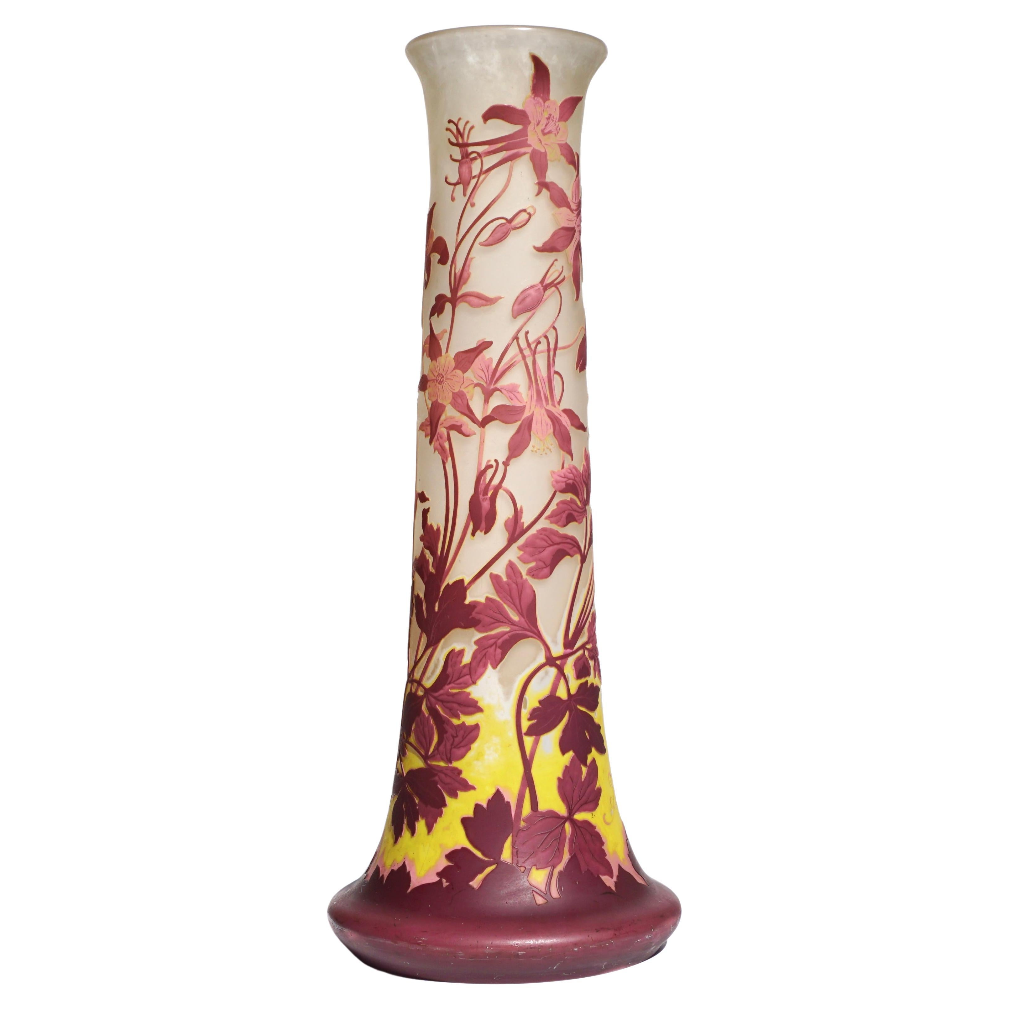 Monumental 24’ Emile Galle Four Color Cameo Vase For Sale
