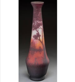 Monumental 26 Inch Daum Nancy Cameo Acid Etched Red Landscape Vase, 1900
