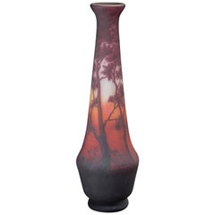 Monumental 26 Inch Daum Nancy Cameo Acid Etched Red Landscape Vase, 1900