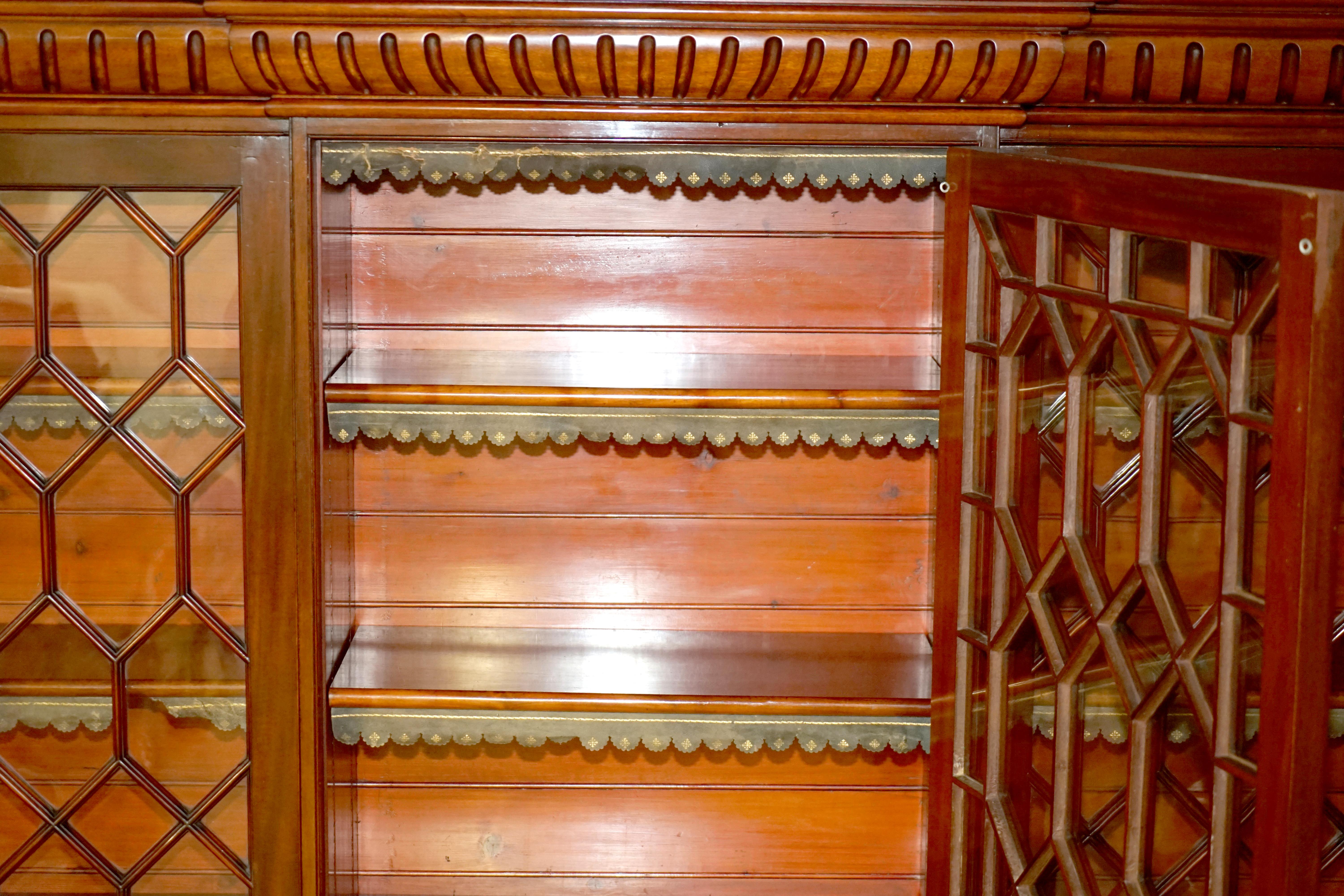 Monumental Tall Antique Victorian Hardwood Astral Glazed Bookcase For Sale 6