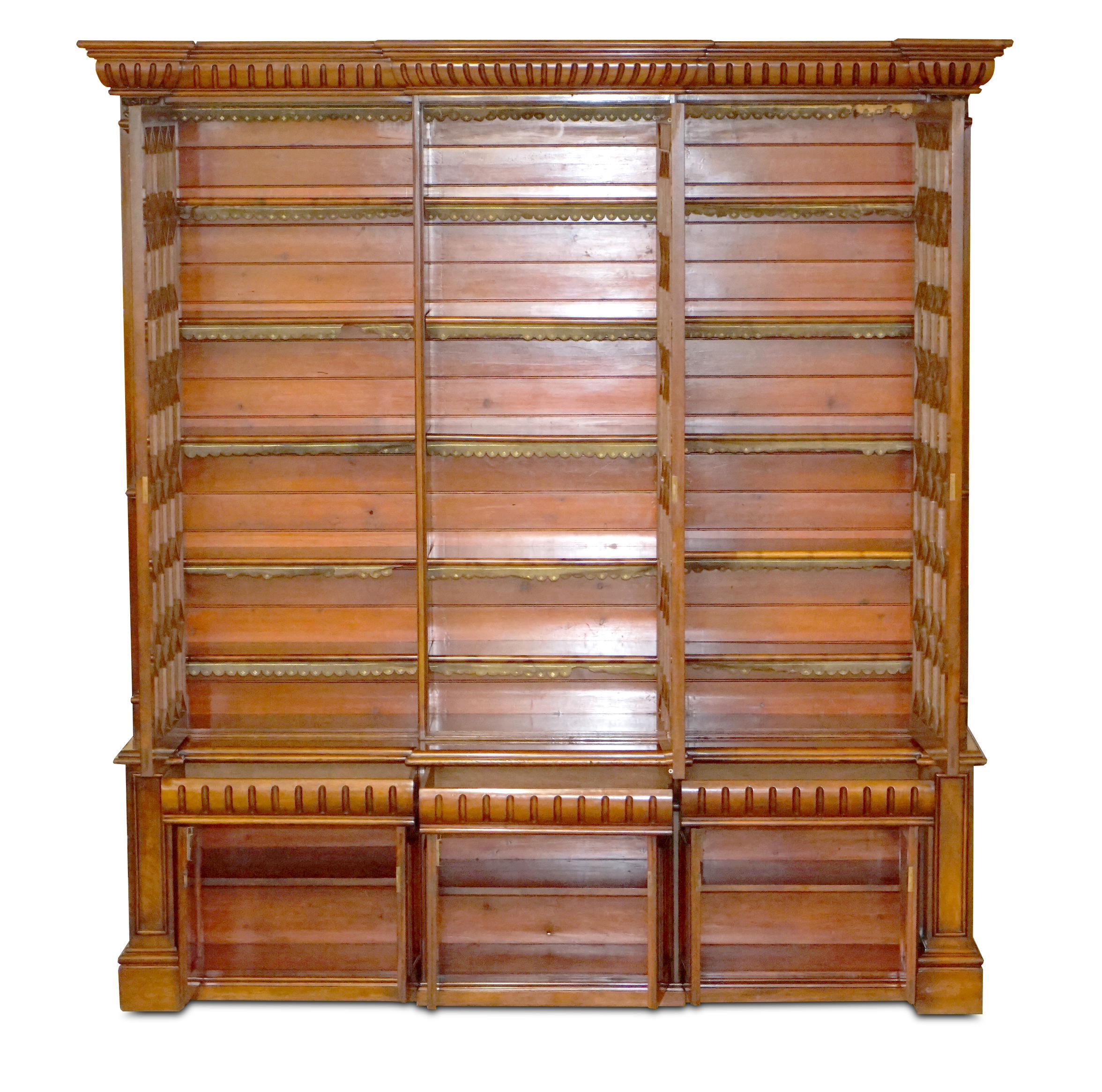 Mid-19th Century Monumental Tall Antique Victorian Hardwood Astral Glazed Bookcase For Sale