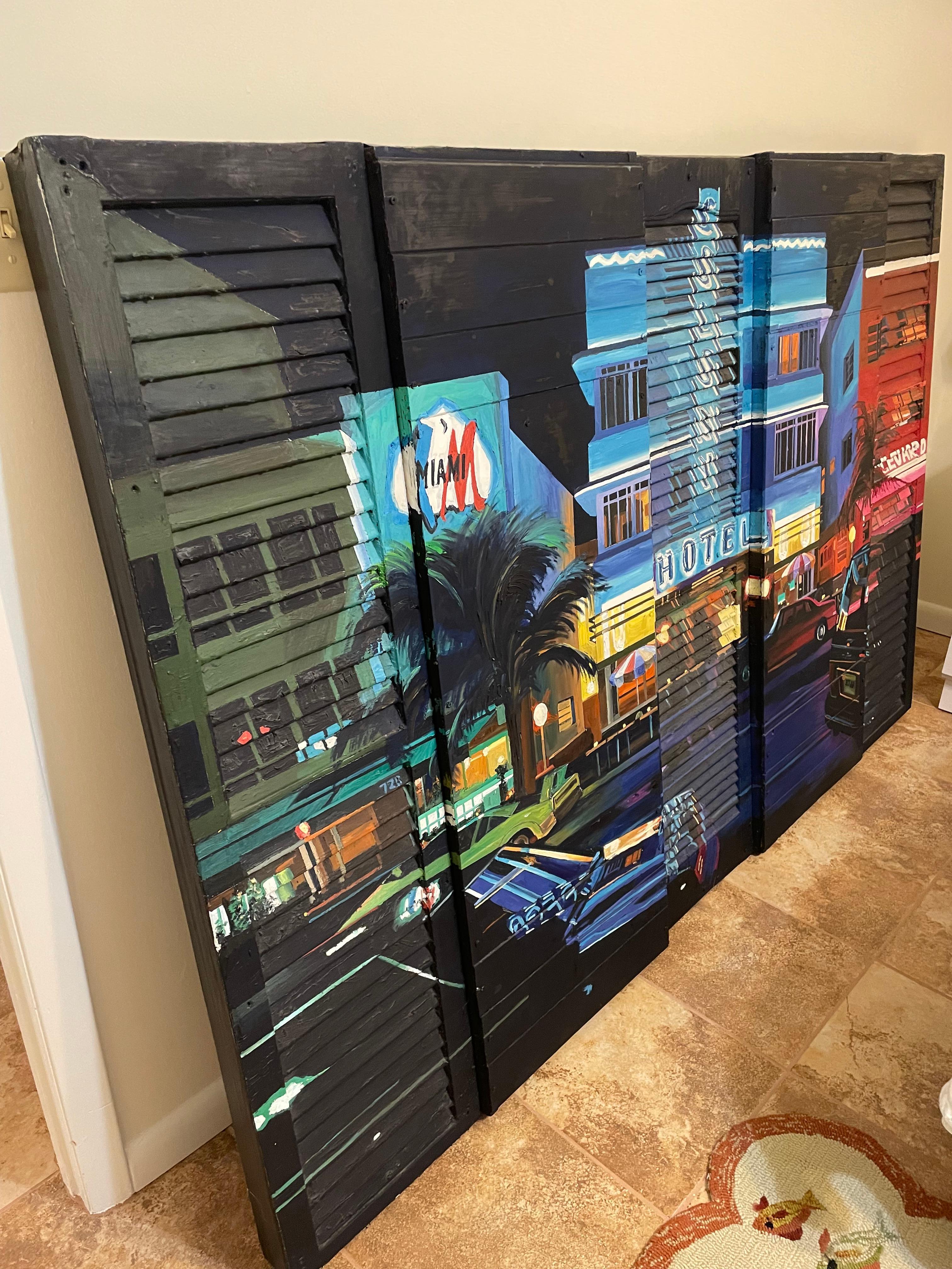 Painted Monumental 3 D Oil & Wax on Wood Painting of Street Life by Jeff Pullen For Sale