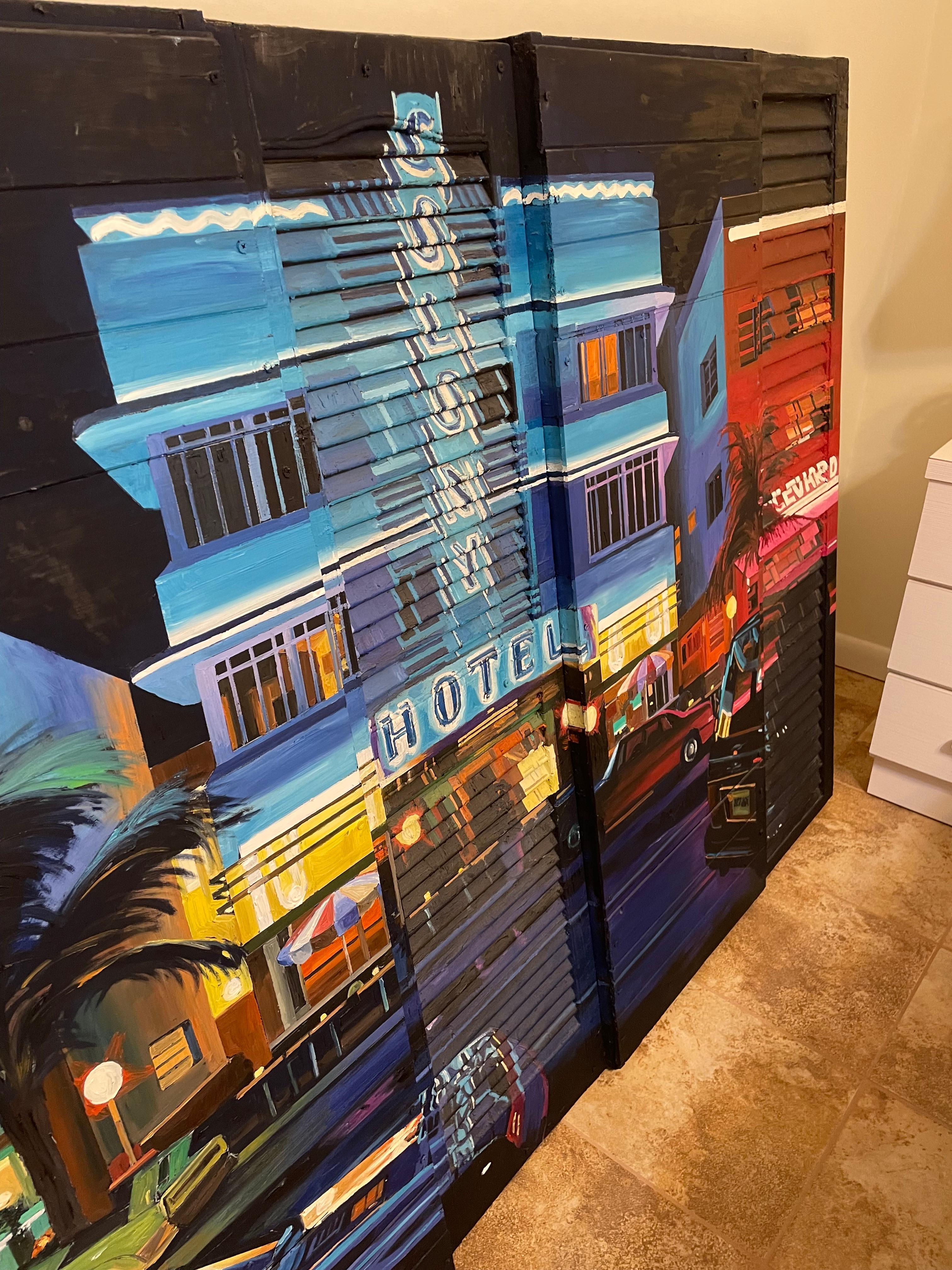 Monumental 3 D Oil & Wax on Wood Painting of Street Life by Jeff Pullen For Sale 2