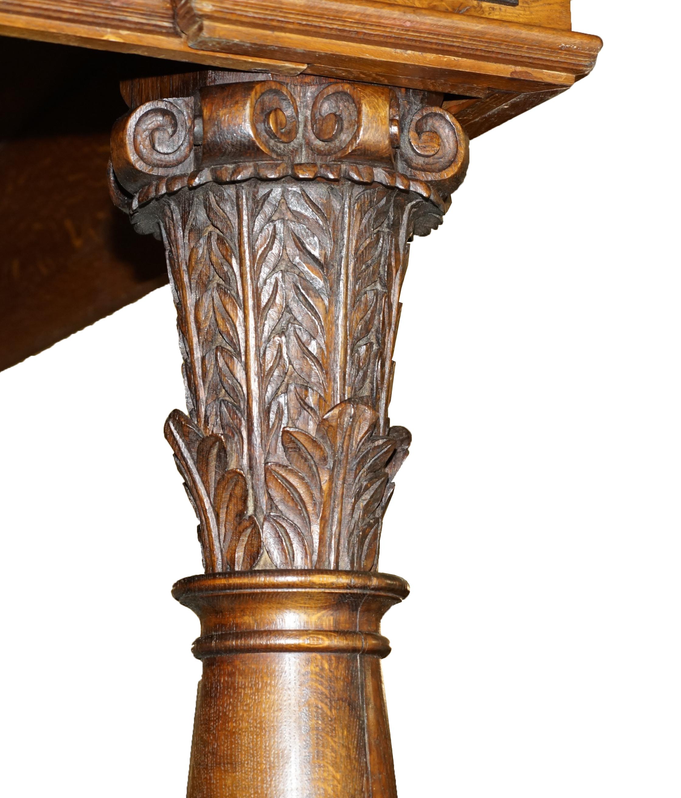 MONUMENTAL 3 METER EMPEROR ANTIQUE CiRCA 1880 CARVED ENGLISH BURR OAK TESTER BED For Sale 8