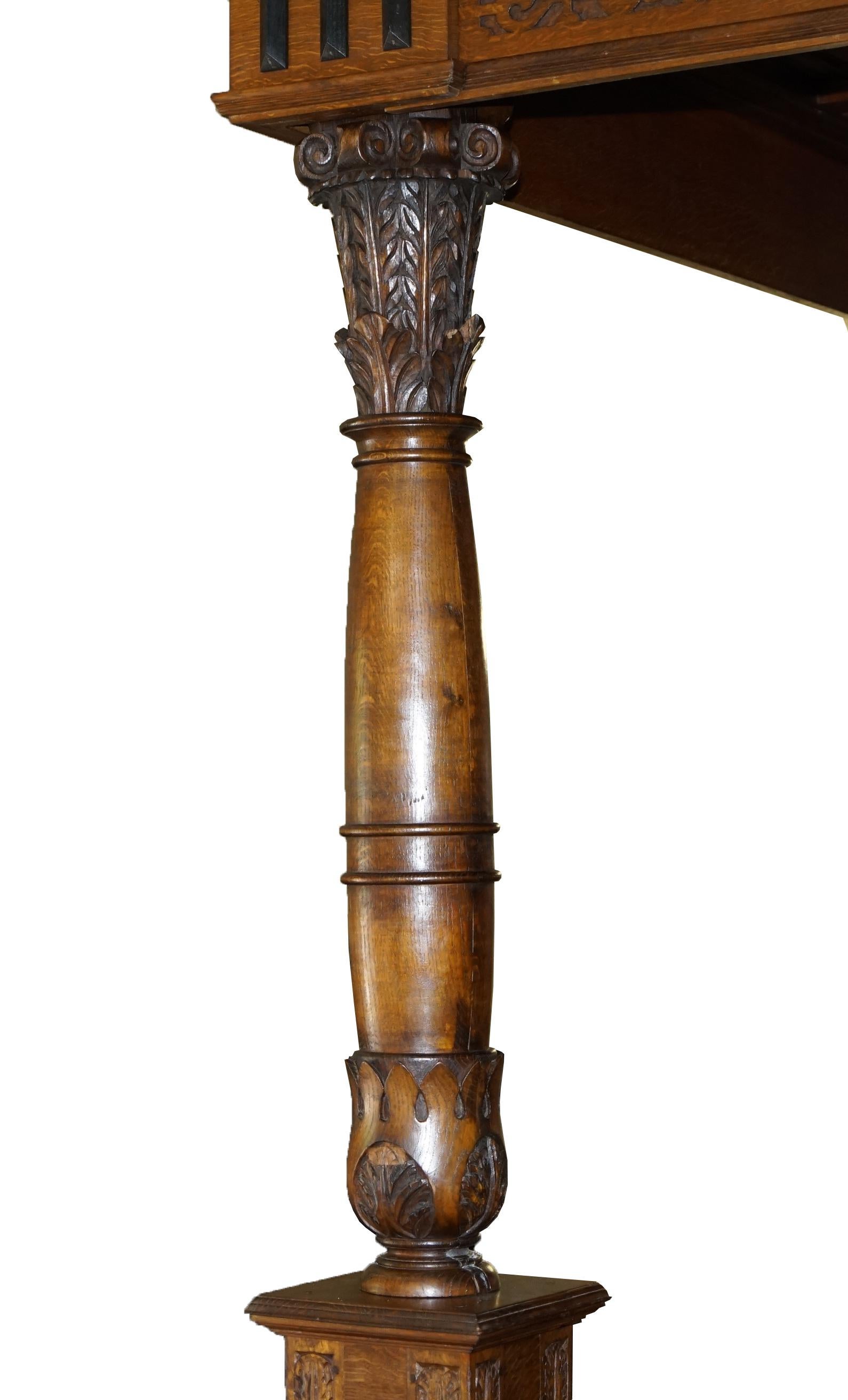 English MONUMENTAL 3 METER EMPEROR ANTIQUE CiRCA 1880 CARVED ENGLISH BURR OAK TESTER BED For Sale