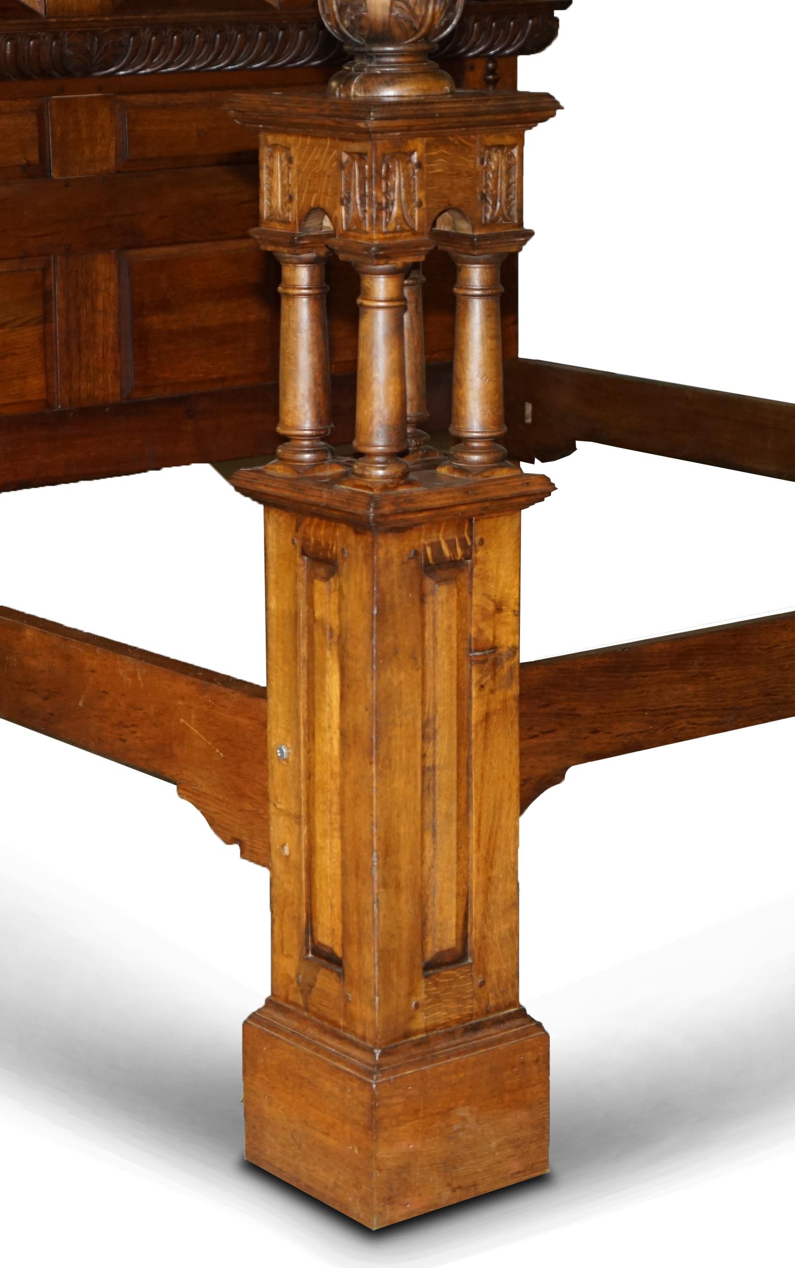 Carved MONUMENTAL 3 METER EMPEROR ANTIQUE CiRCA 1880 CARVED ENGLISH BURR OAK TESTER BED For Sale