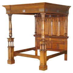 MONUMENTAL 3 METER EMPEROR ANTIQUE CiRCA 1880 CARVED ENGLISH BURR OAK TESTER BED