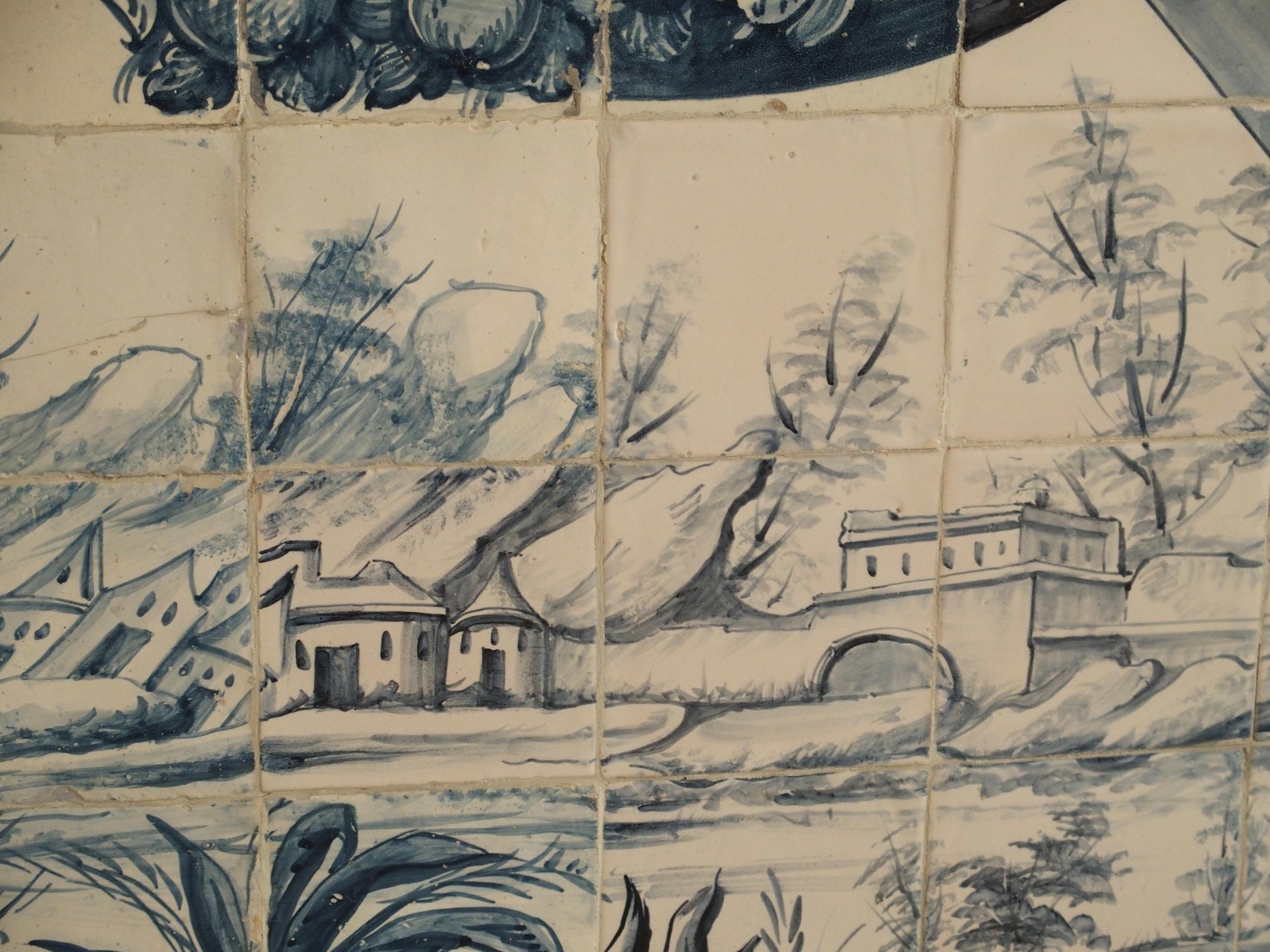 Monumental 3-Piece 18th Century Azulejo Mural Panel from Portugal For Sale 1