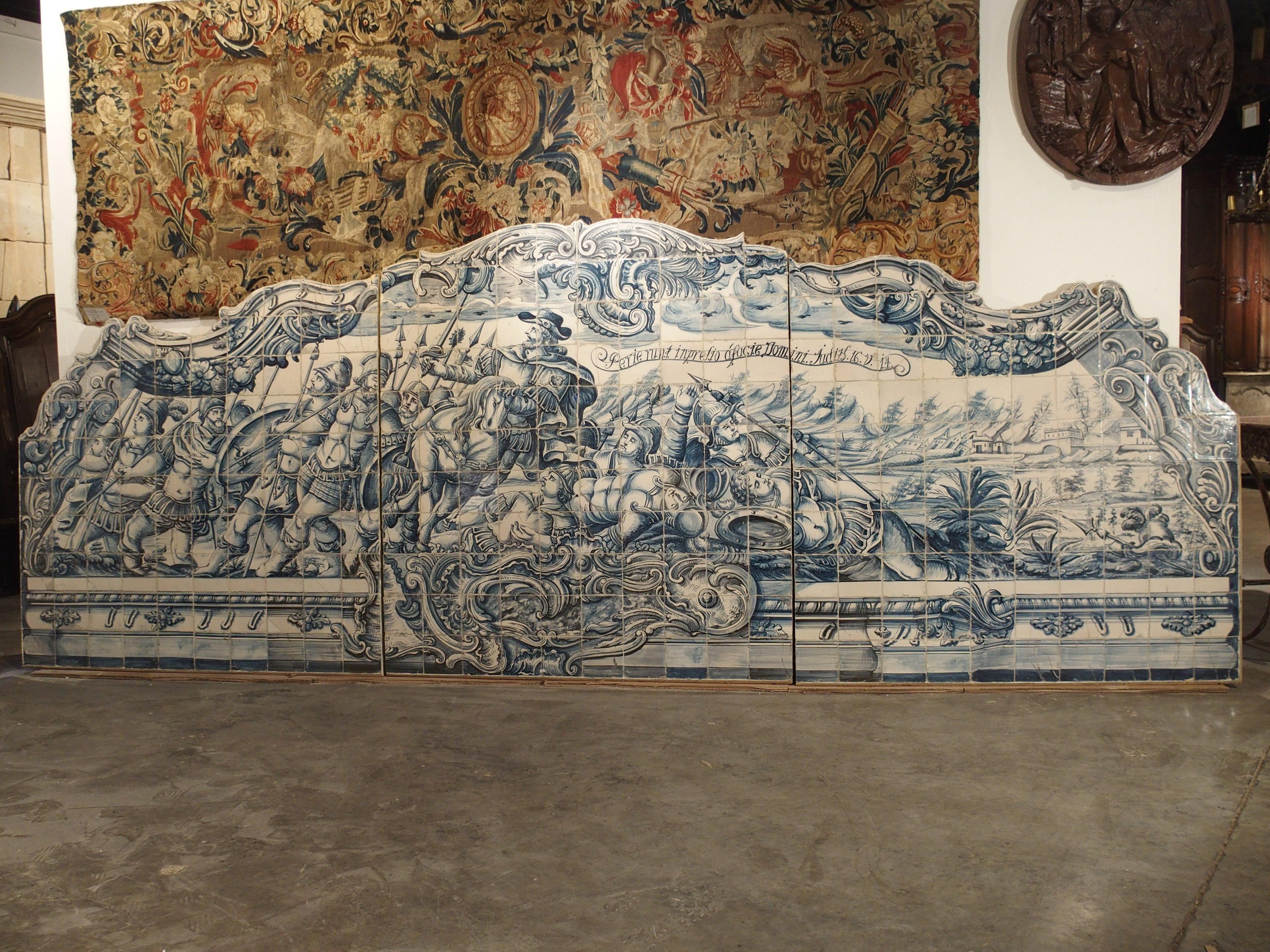 Monumental 3-Piece 18th Century Azulejo Mural Panel from Portugal For Sale 2