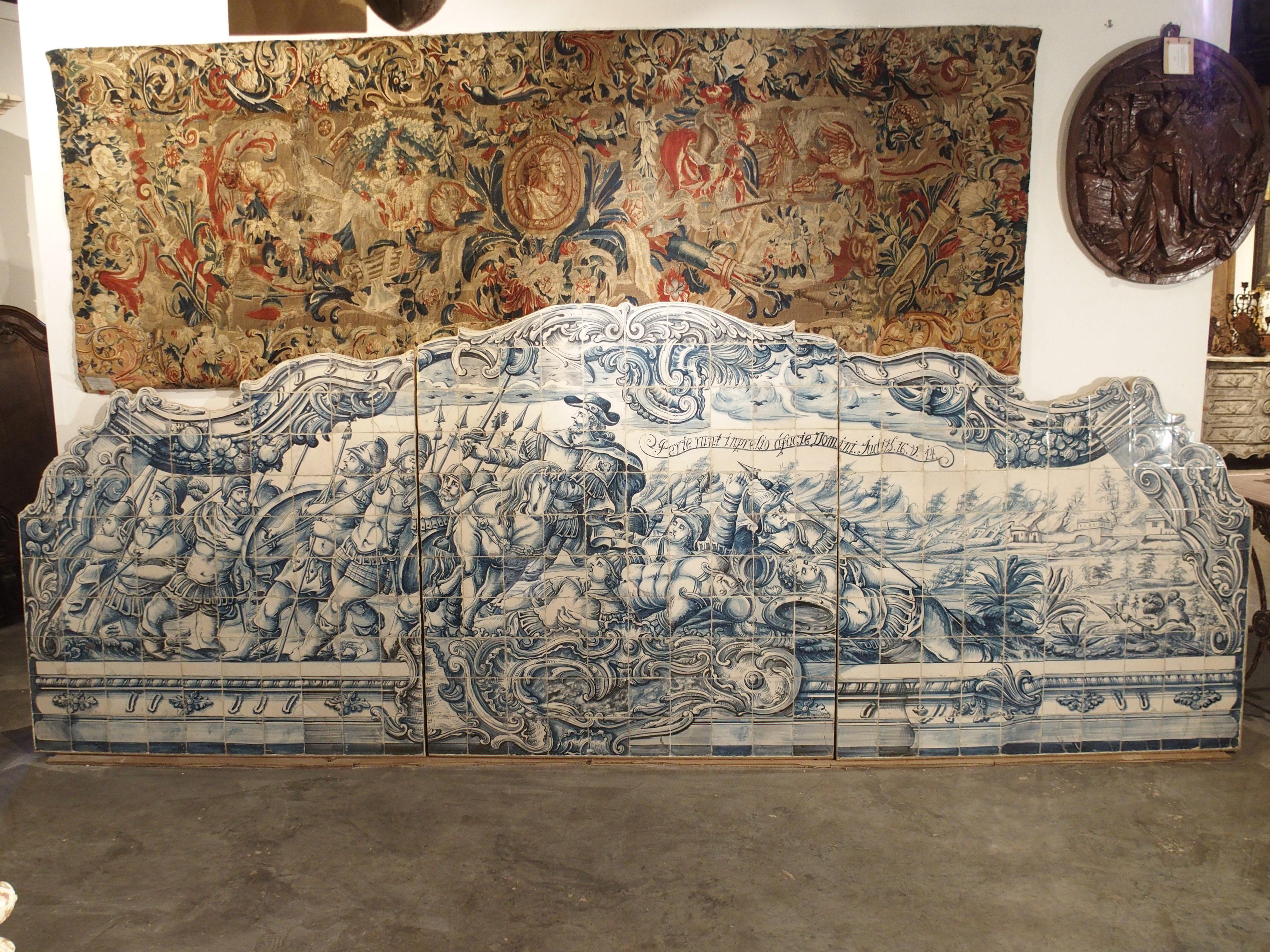 Monumental 3-Piece 18th Century Azulejo Mural Panel from Portugal For Sale 3