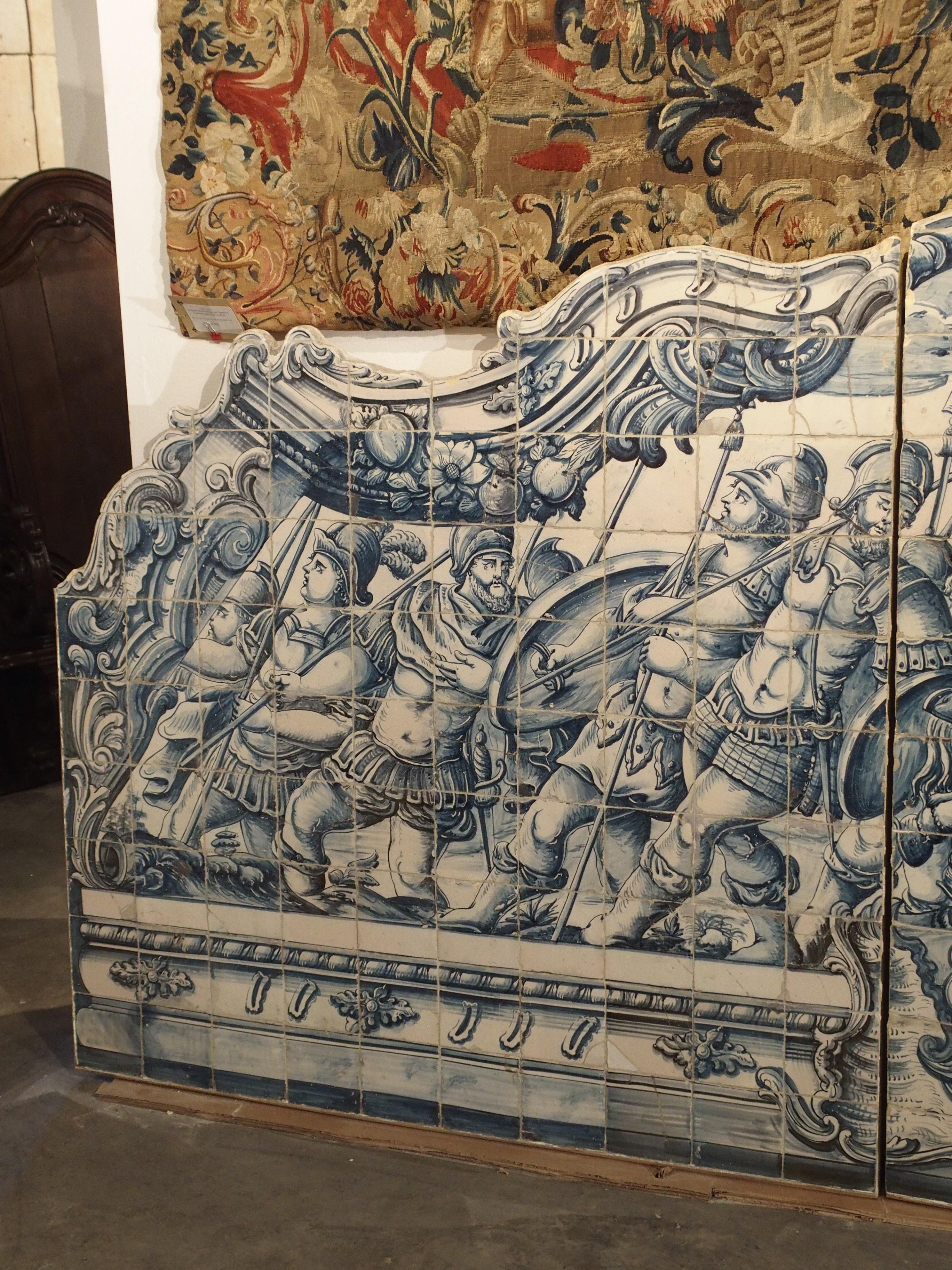 Monumental 3-Piece 18th Century Azulejo Mural Panel from Portugal For Sale 5