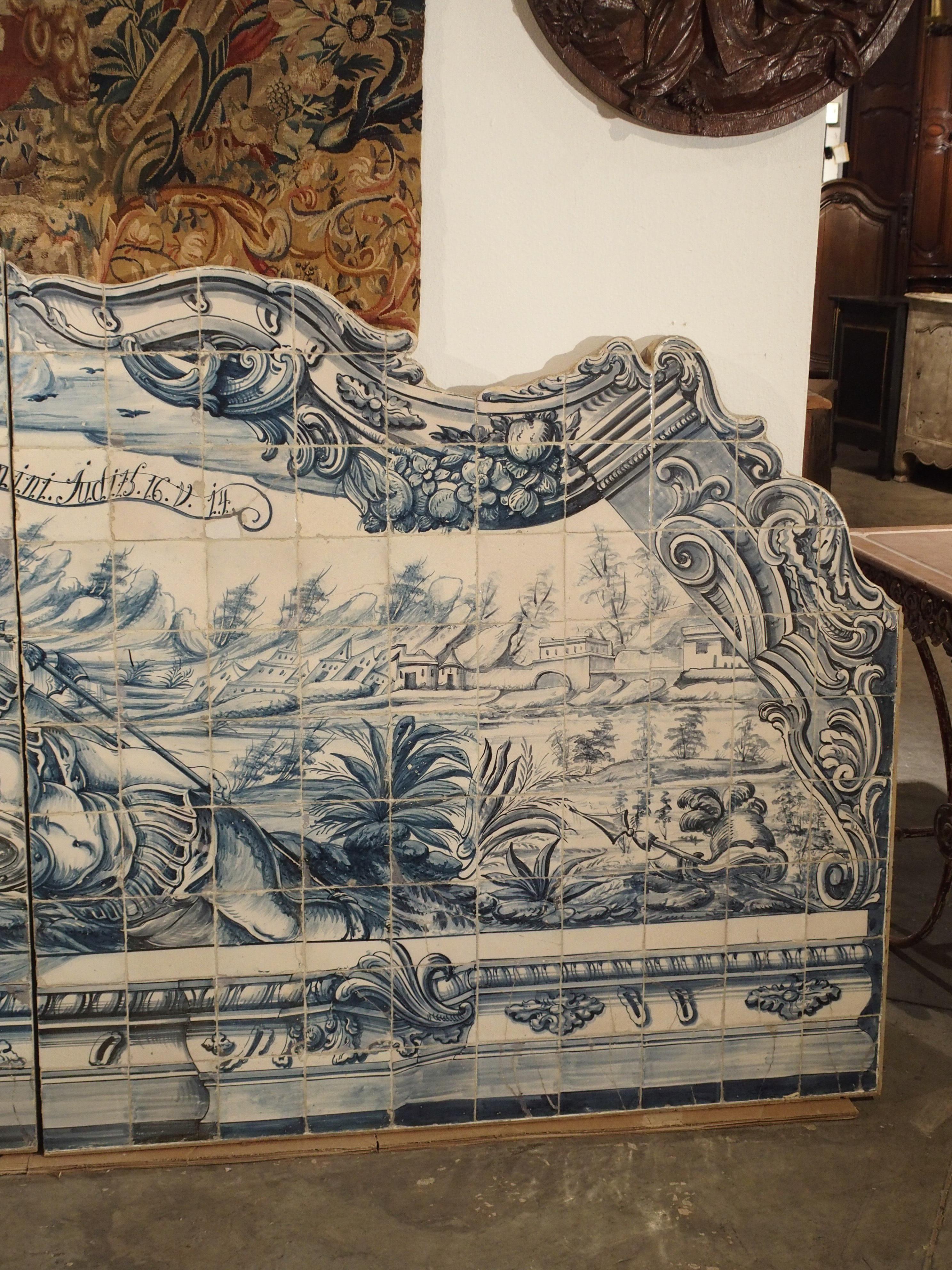 Monumental 3-Piece 18th Century Azulejo Mural Panel from Portugal For Sale 7