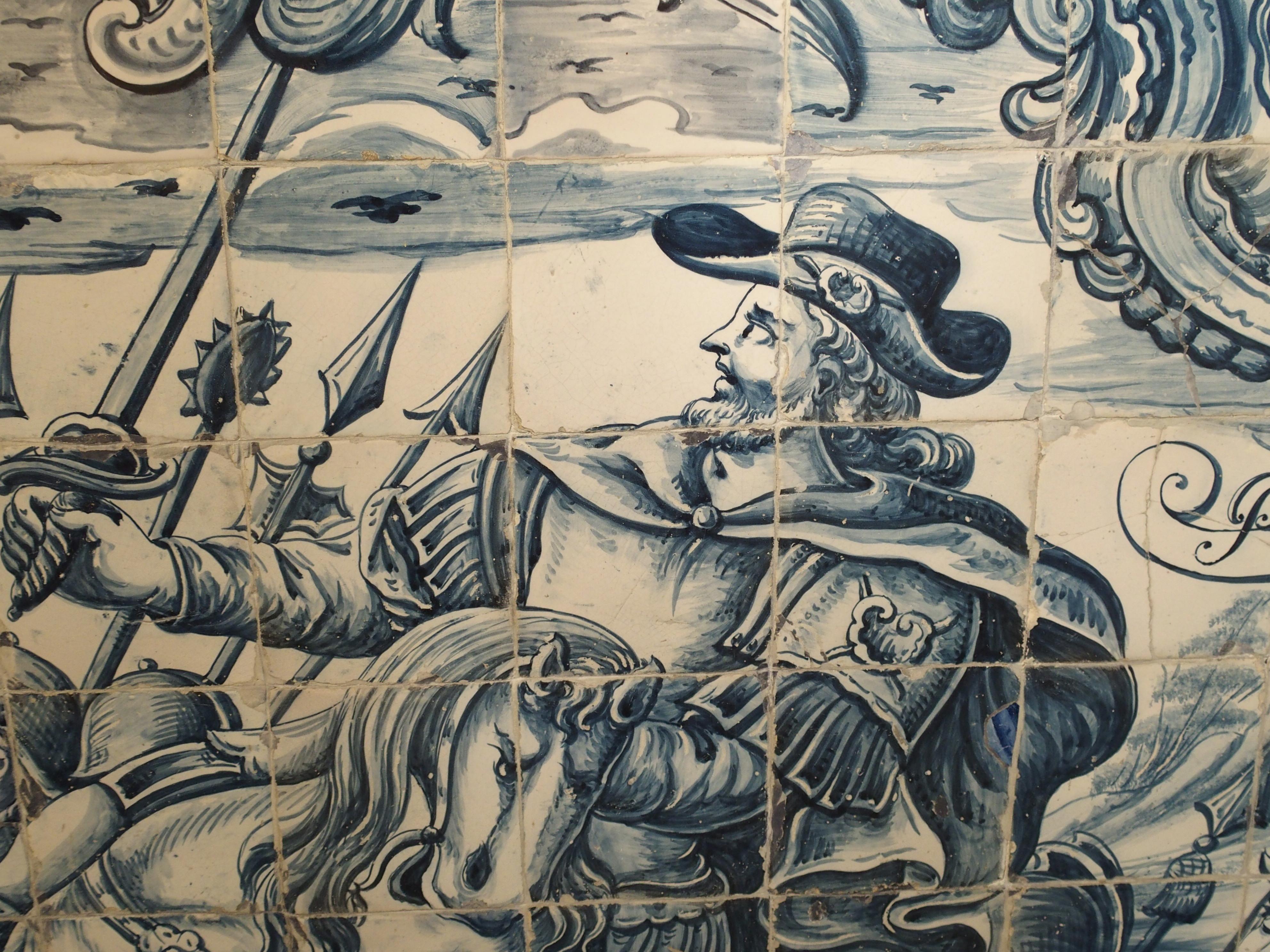 Monumental 3-Piece 18th Century Azulejo Mural Panel from Portugal For Sale 10