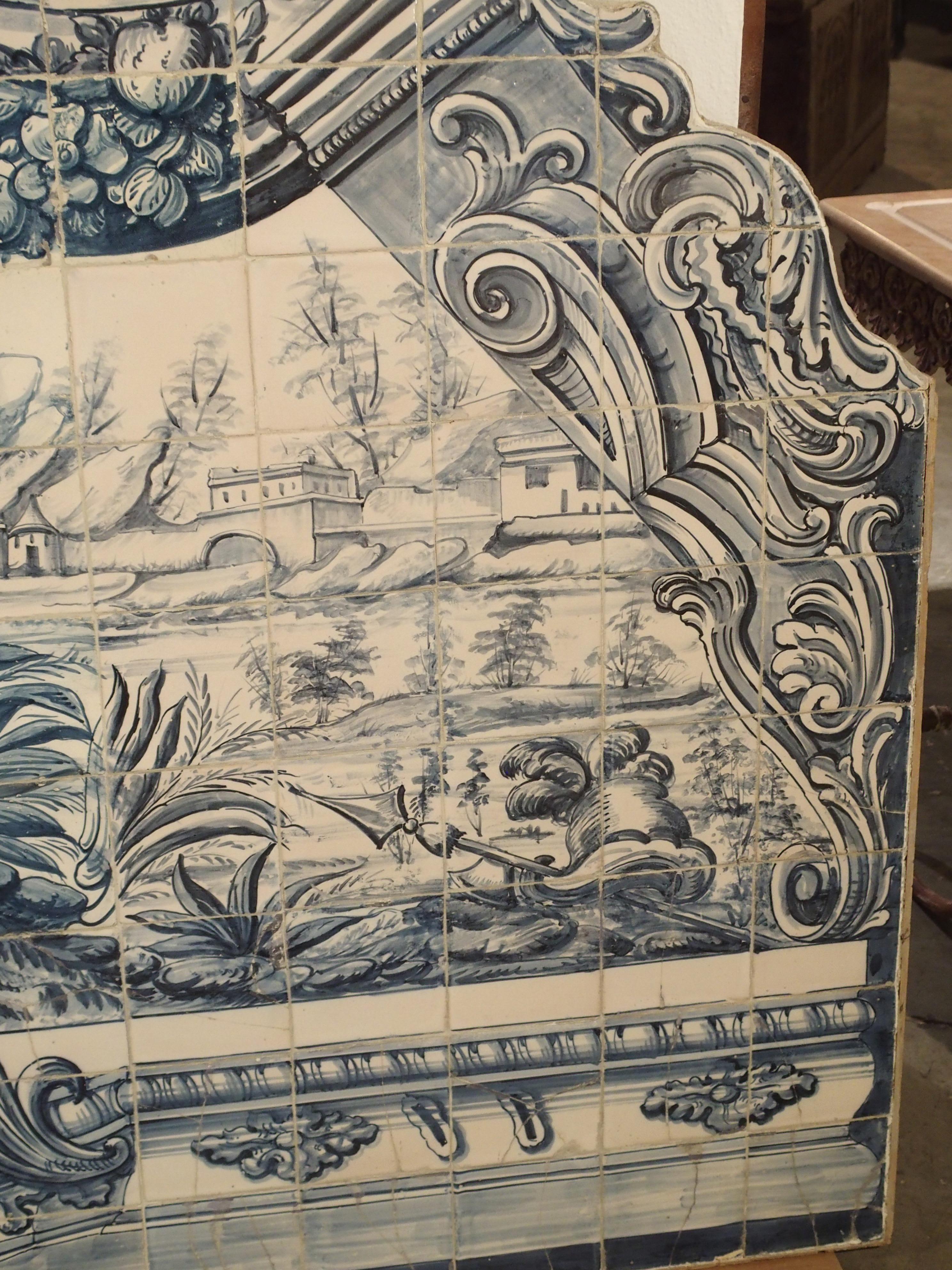 Monumental 3-Piece 18th Century Azulejo Mural Panel from Portugal For Sale 11