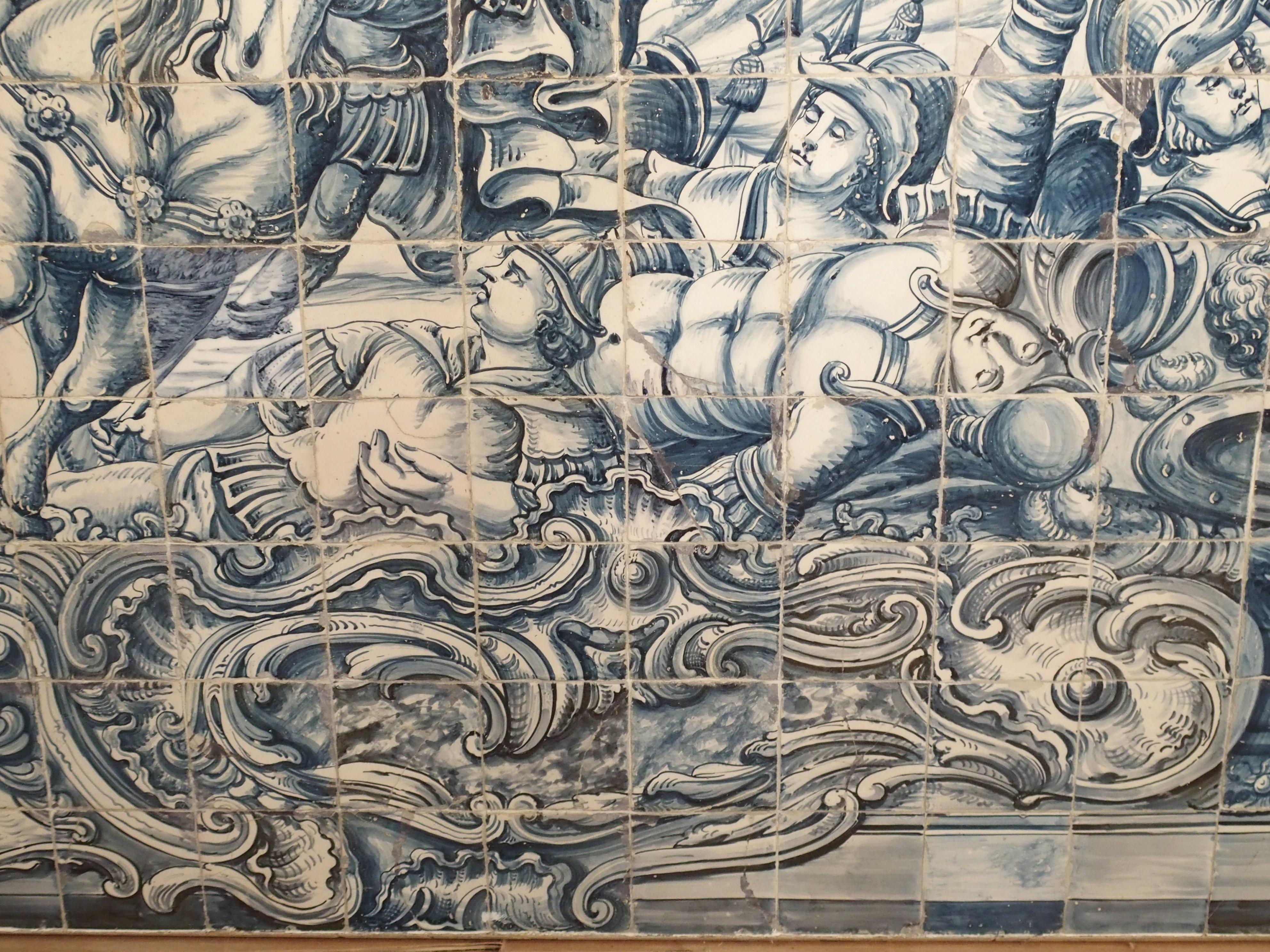 Portugais Monumental panneau mural Azulejo du 18ème siècle en 3 parties, du Portugal en vente