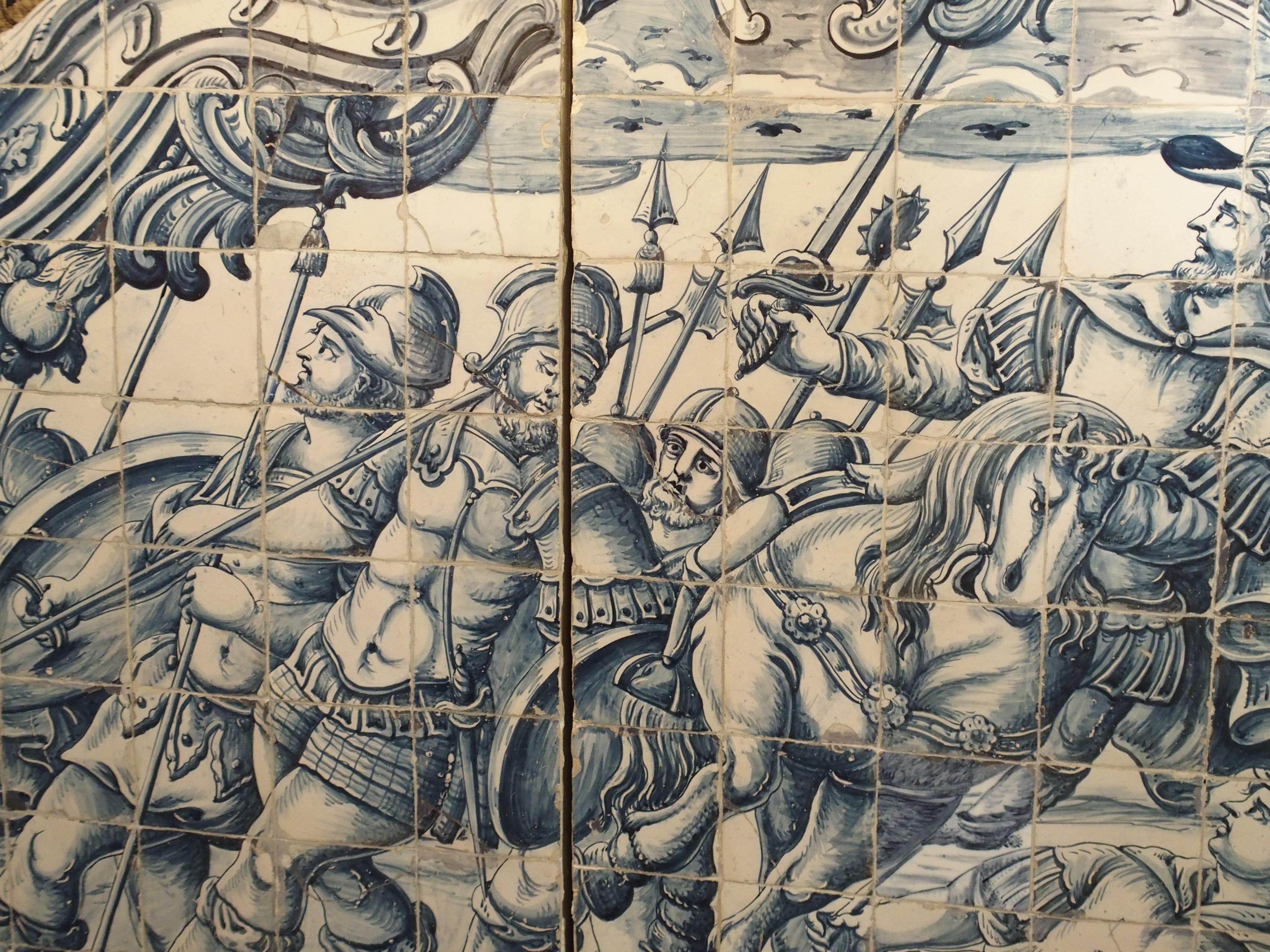 Portuguese Monumental 3-Piece 18th Century Azulejo Mural Panel from Portugal For Sale