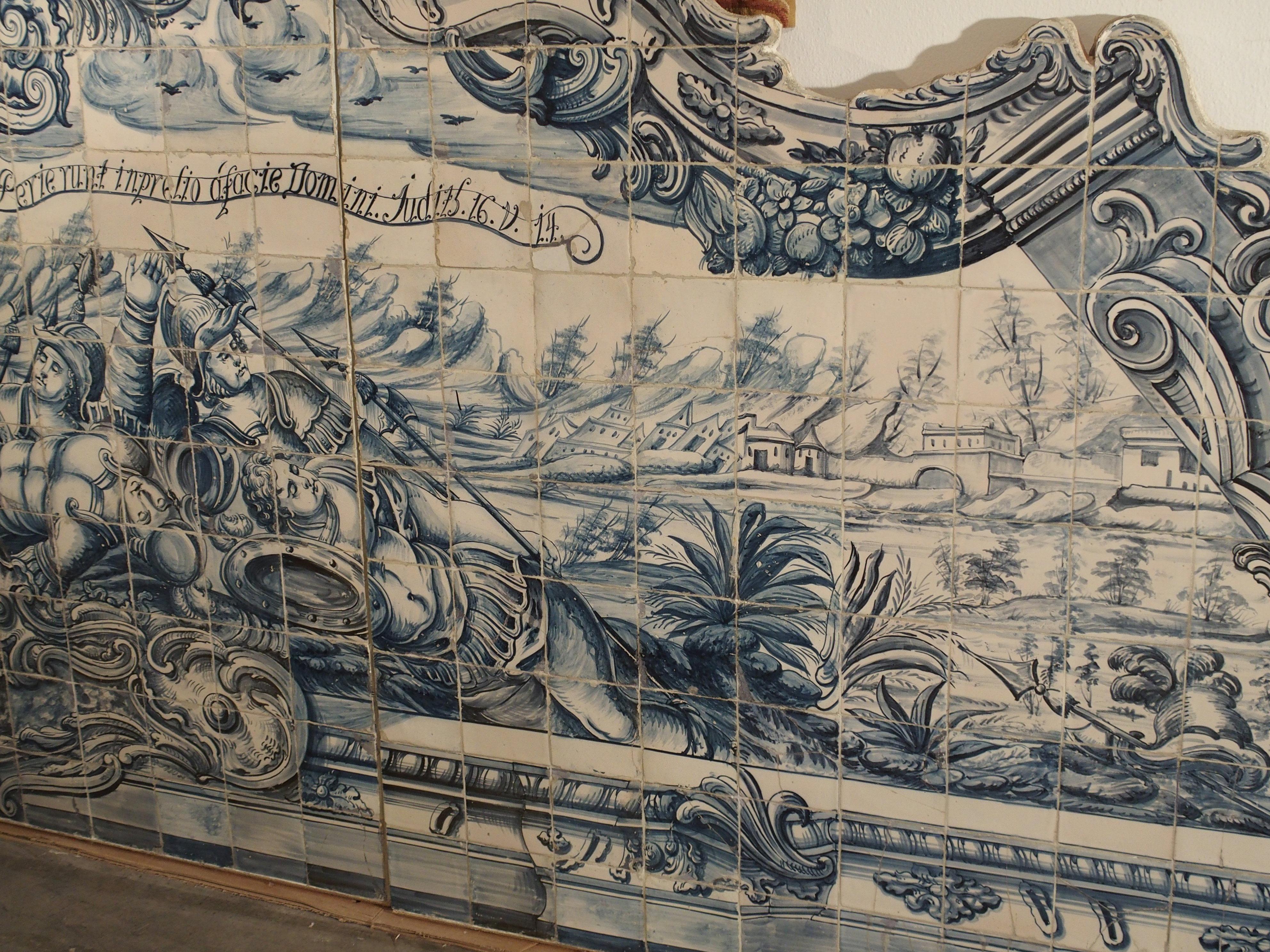 Ceramic Monumental 3-Piece 18th Century Azulejo Mural Panel from Portugal For Sale