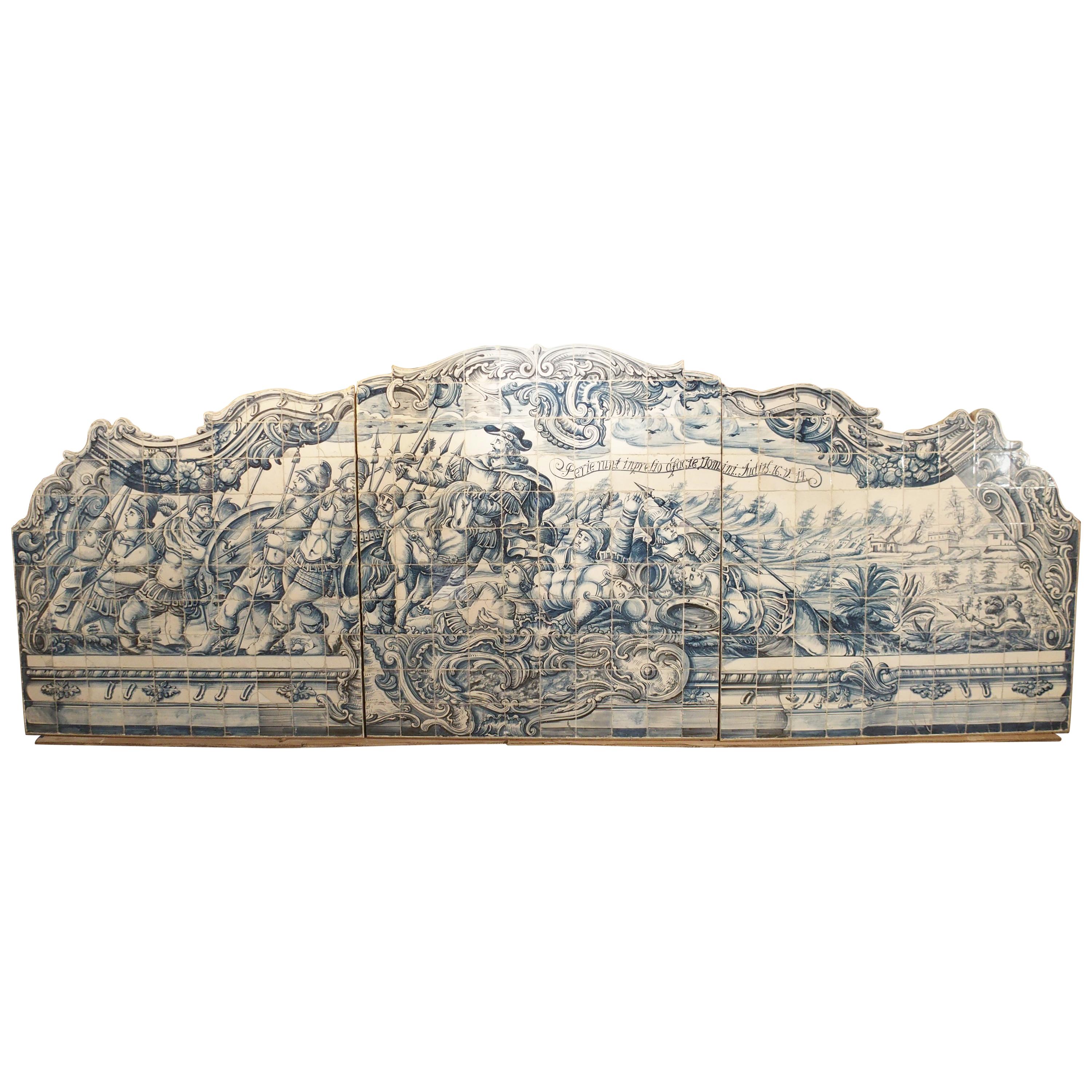 Monumental 3-Piece 18th Century Azulejo Mural Panel from Portugal For Sale