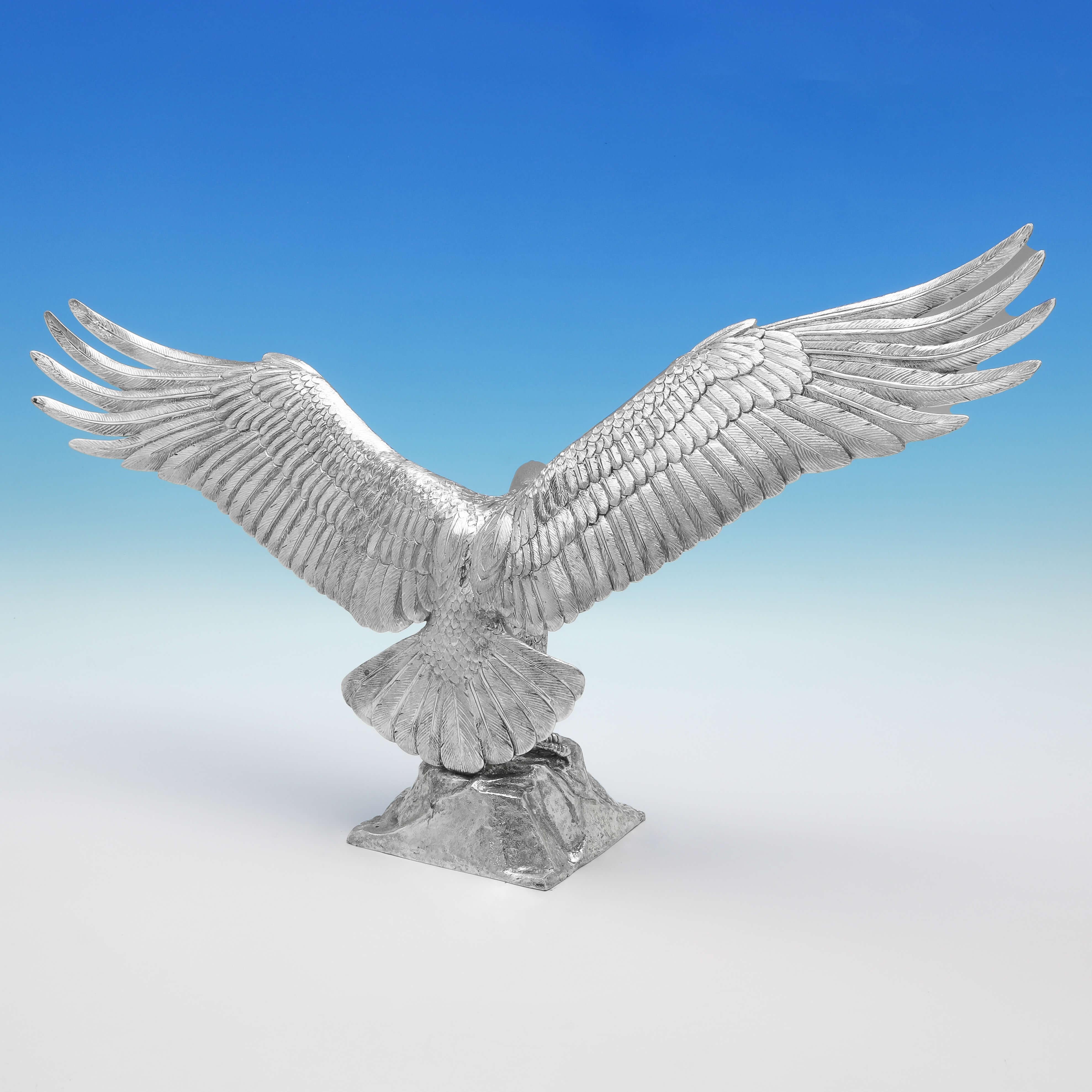 English Monumental 3.2kg Cast Sterling Silver Model of an Eagle, Garrard London 1995