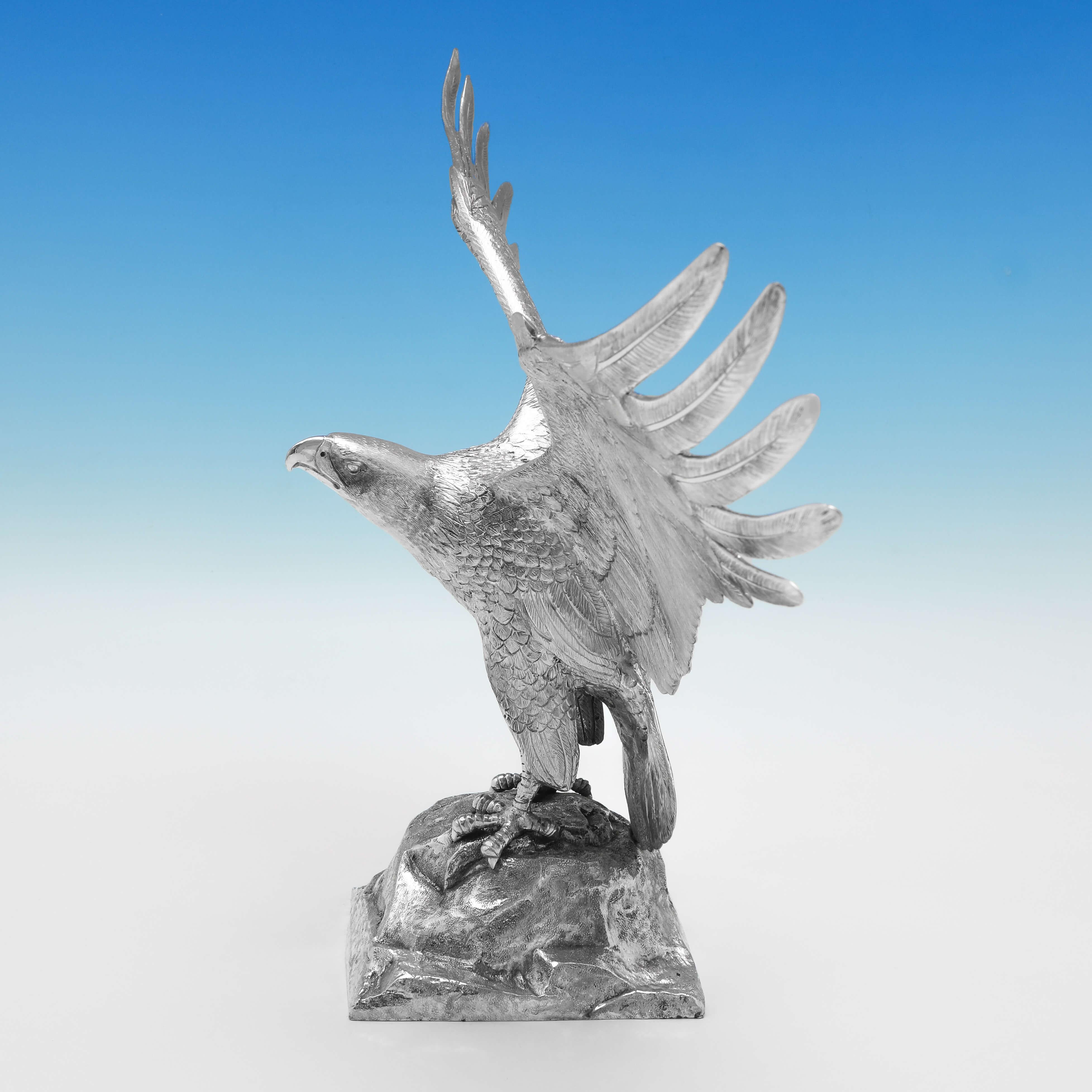 Late 20th Century Monumental 3.2kg Cast Sterling Silver Model of an Eagle, Garrard London 1995