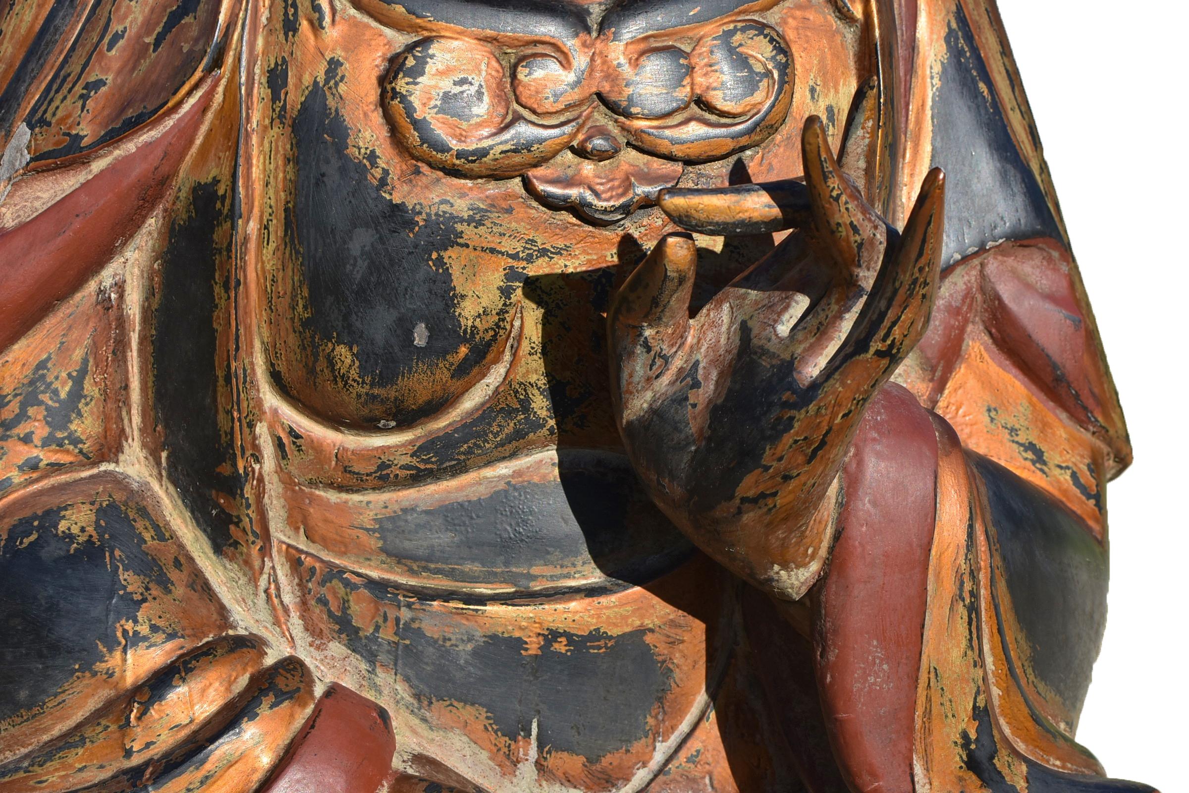 Monumental Wooden Buddha Statue Over 3ft Tall For Sale 6