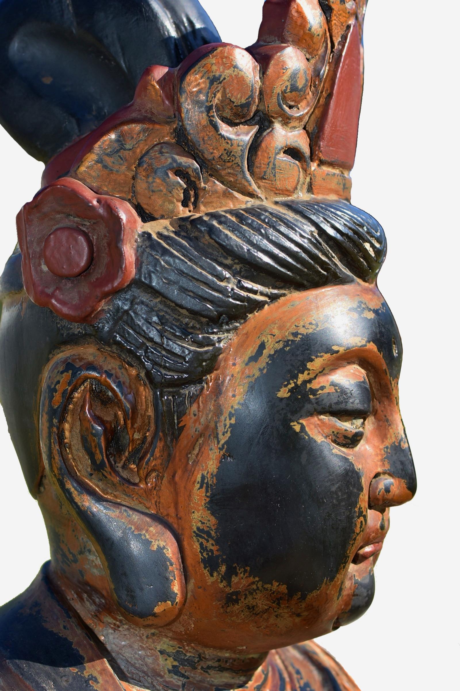 Monumental Wooden Buddha Statue Over 3ft Tall For Sale 7