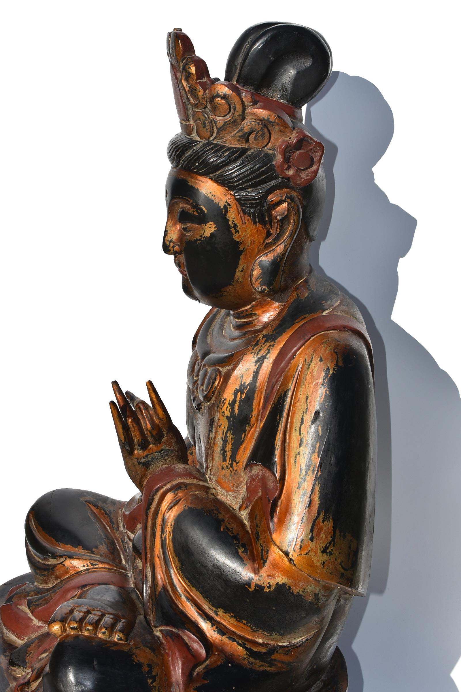 Monumental Wooden Buddha Statue Over 3ft Tall For Sale 9