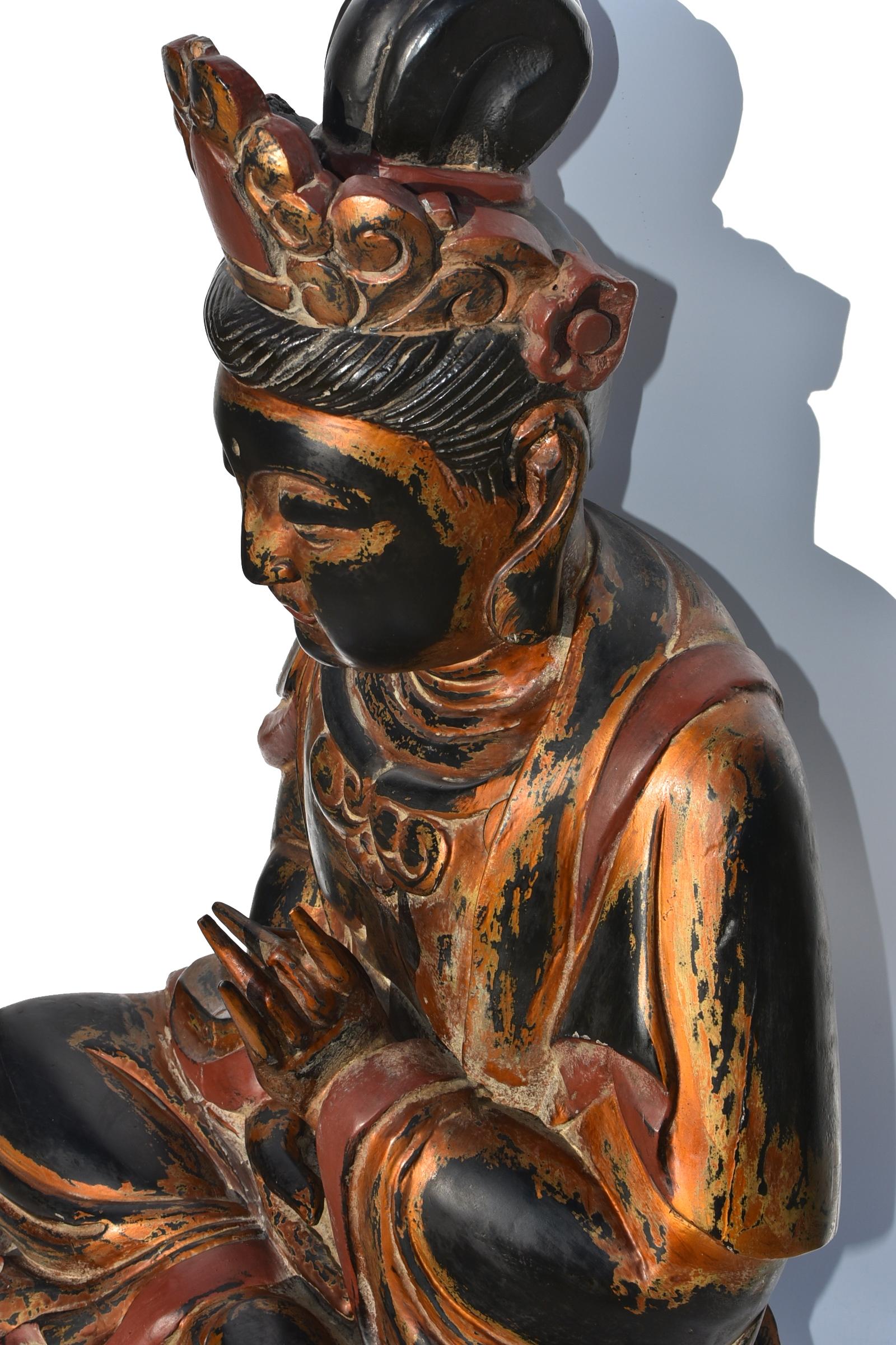 Monumental Wooden Buddha Statue Over 3ft Tall For Sale 12