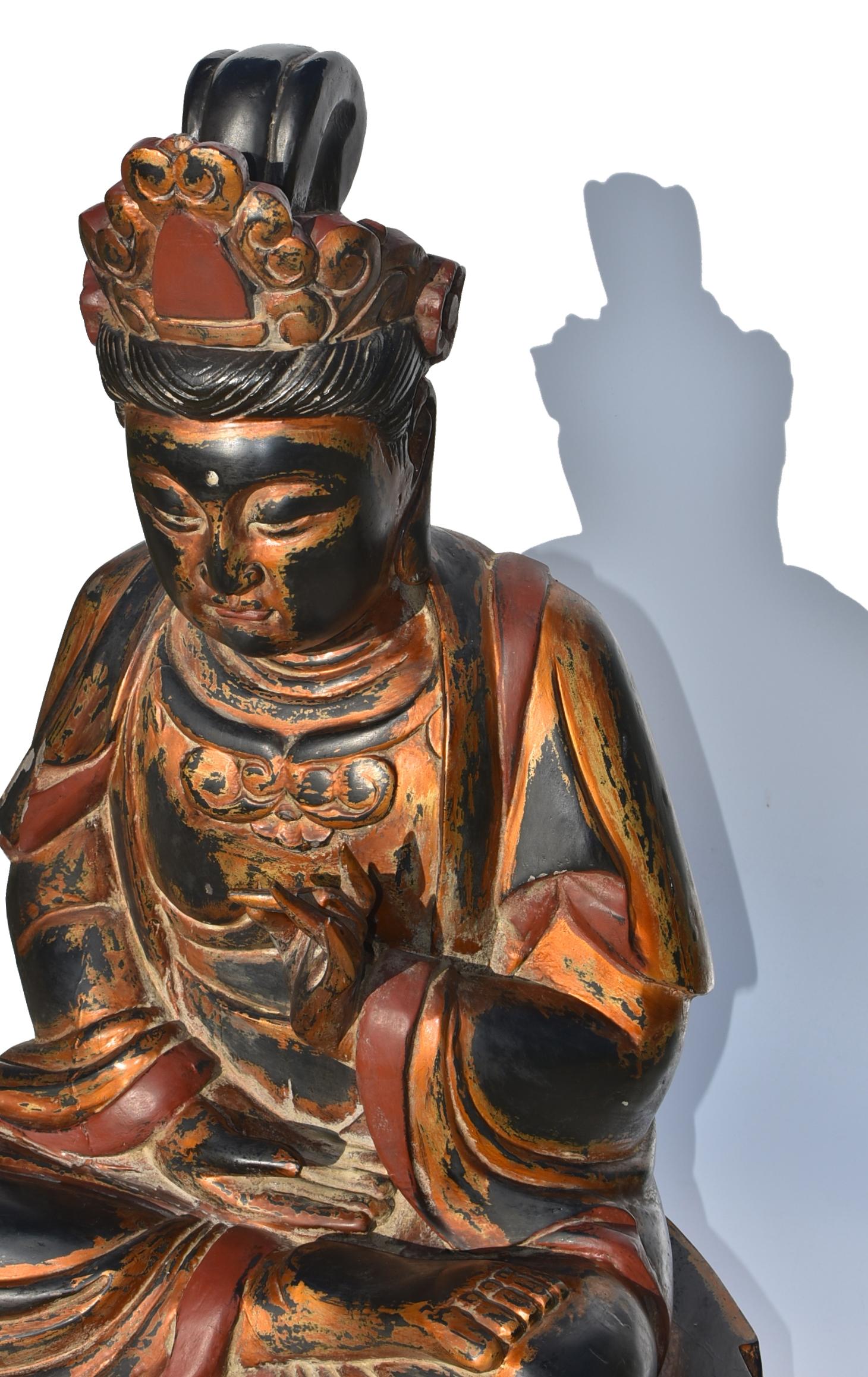 Monumental Wooden Buddha Statue Over 3ft Tall For Sale 13