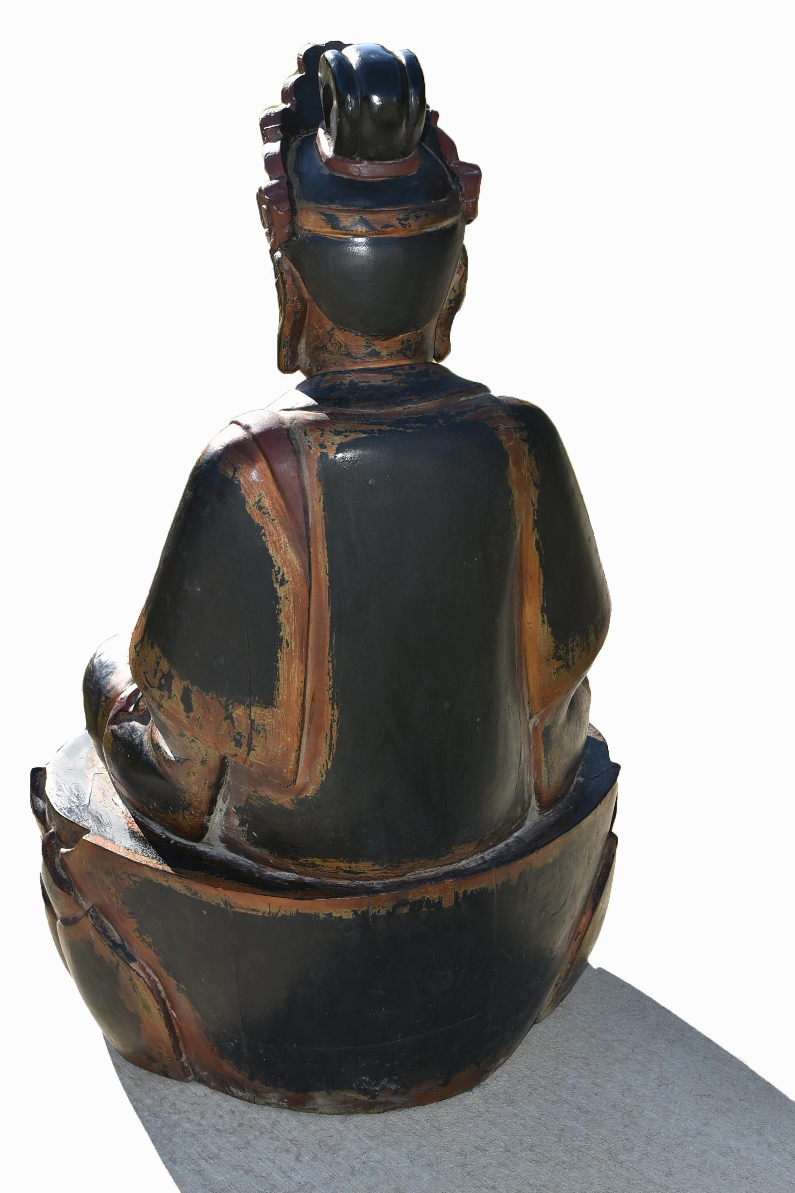 Monumental Wooden Buddha Statue Over 3ft Tall For Sale 14