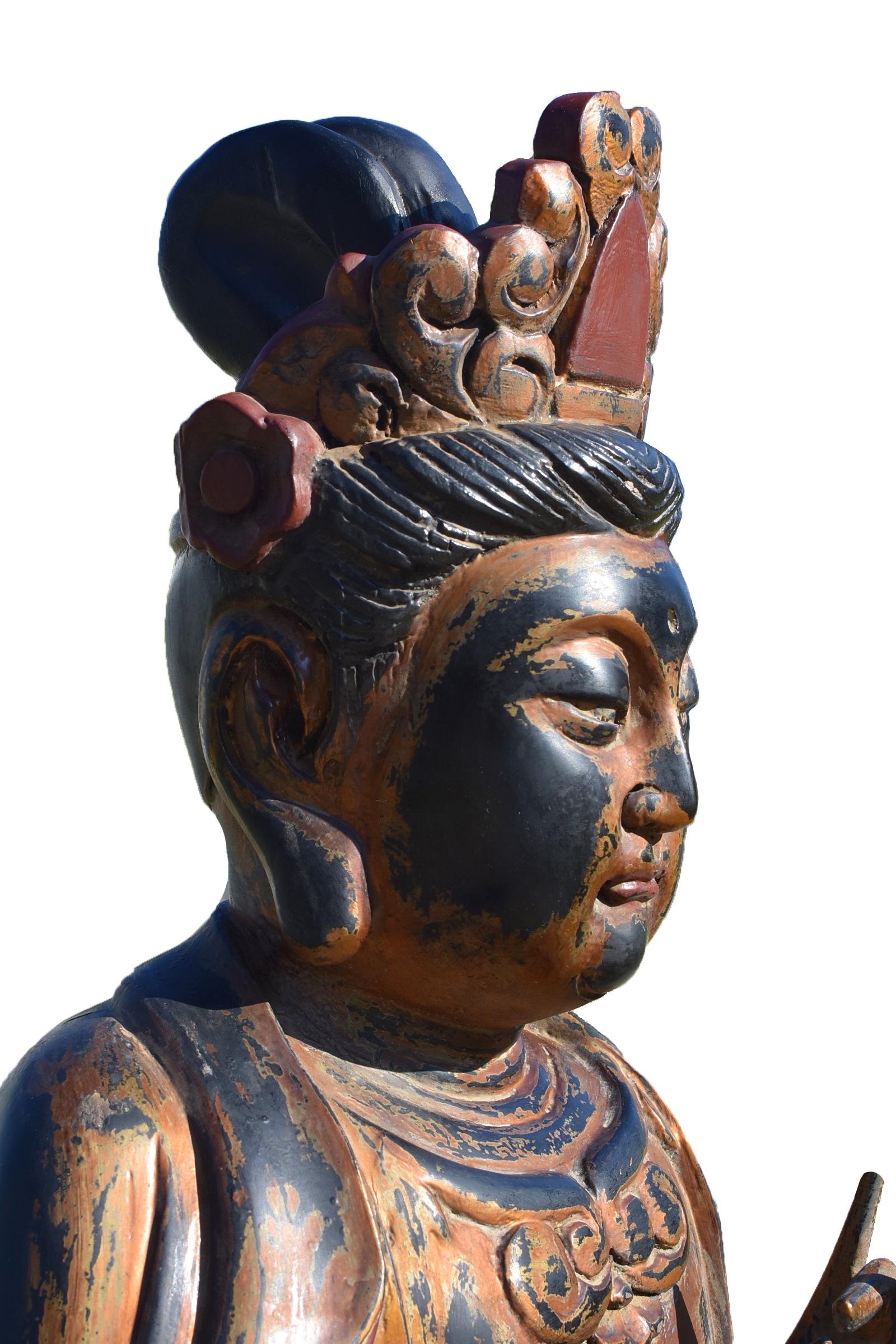 Chinese Monumental Wooden Buddha Statue Over 3ft Tall For Sale