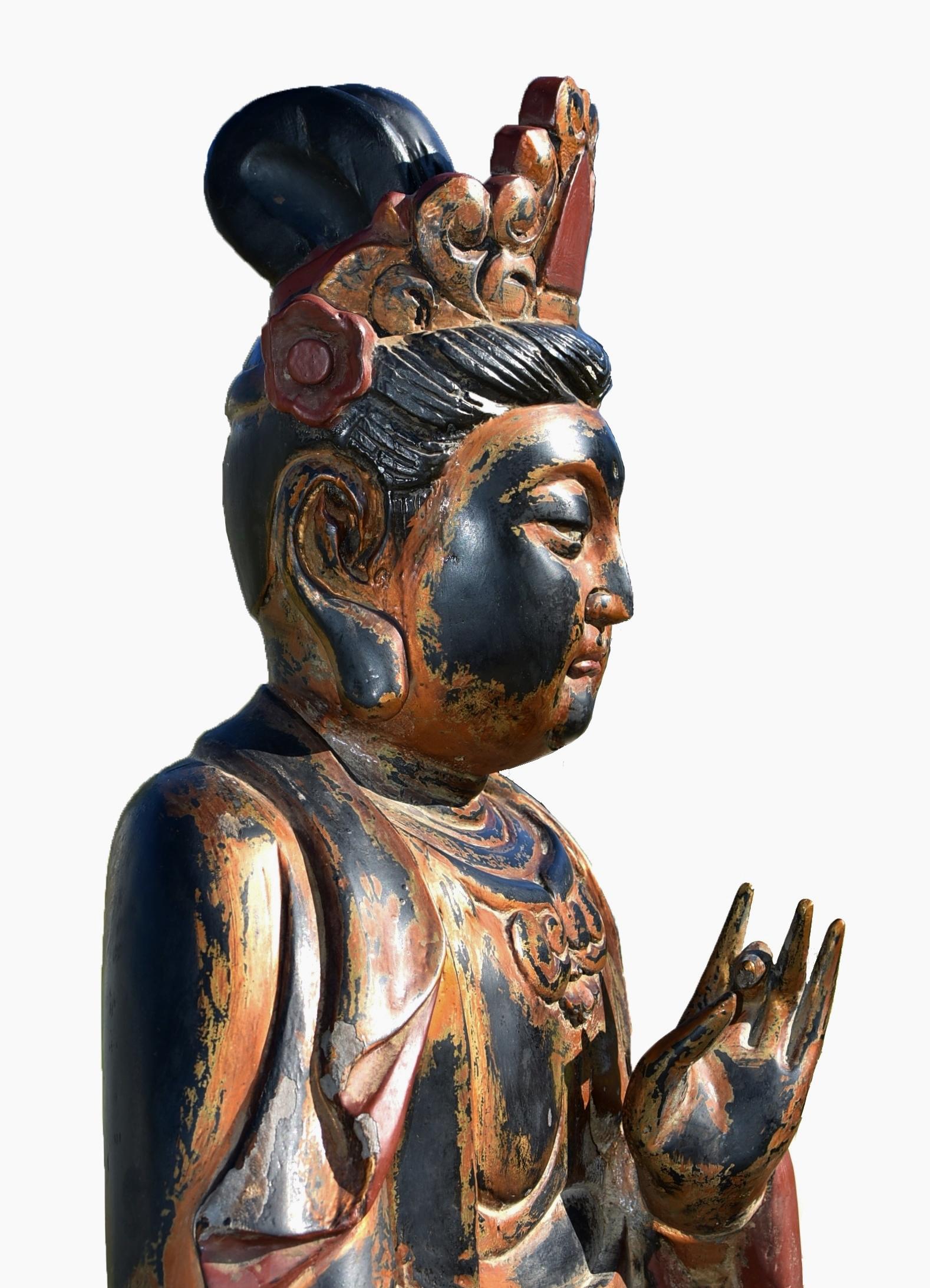 20th Century Monumental Wooden Buddha Statue Over 3ft Tall For Sale