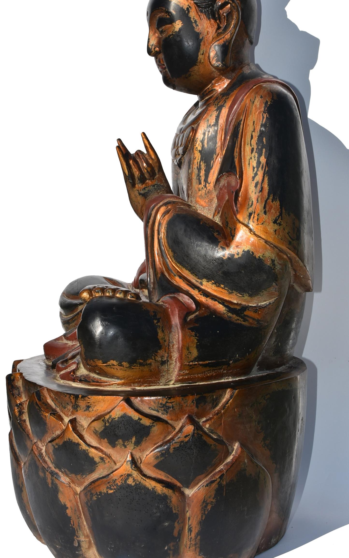 Monumental Wooden Buddha Statue Over 3ft Tall For Sale 2