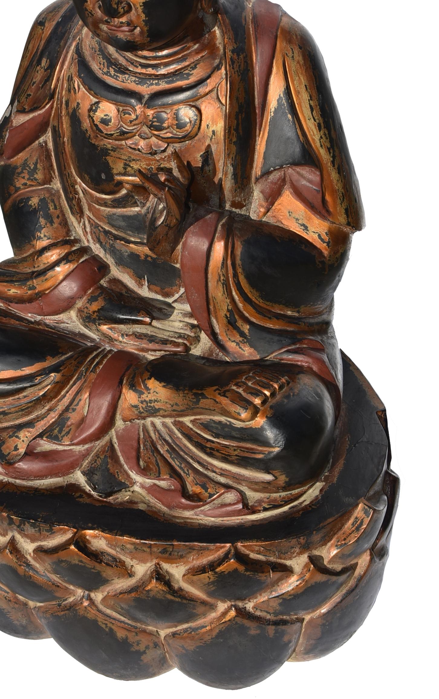 Monumental Wooden Buddha Statue Over 3ft Tall For Sale 3