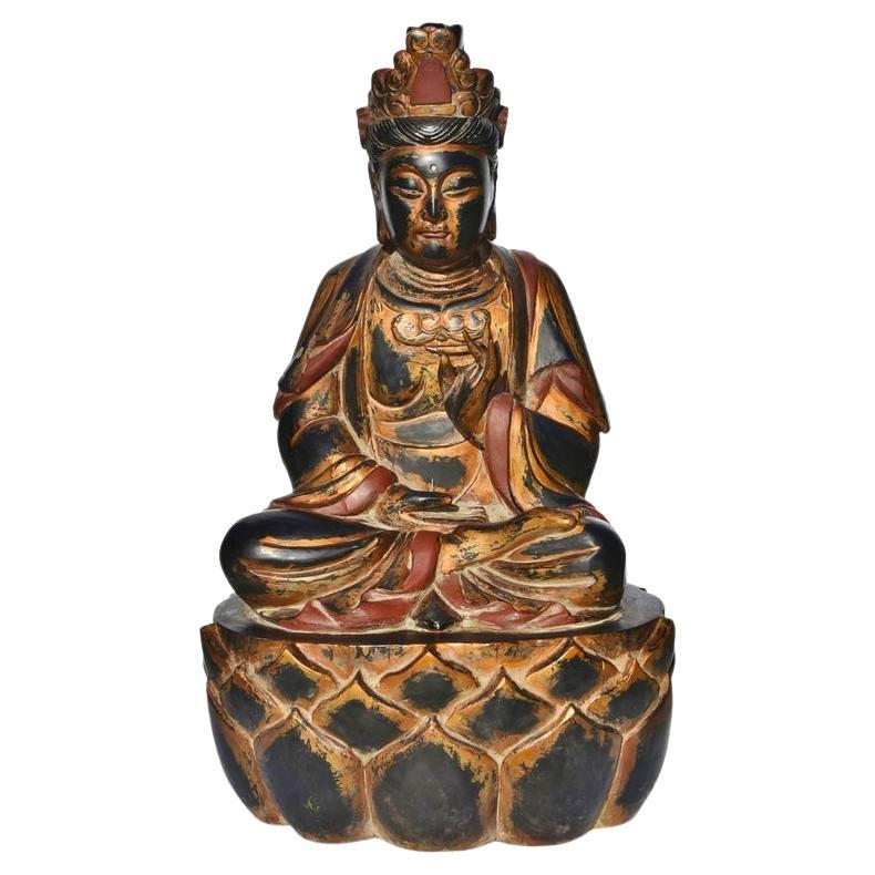 Statua monumentale di Buddha in legno alta oltre 3 piedi