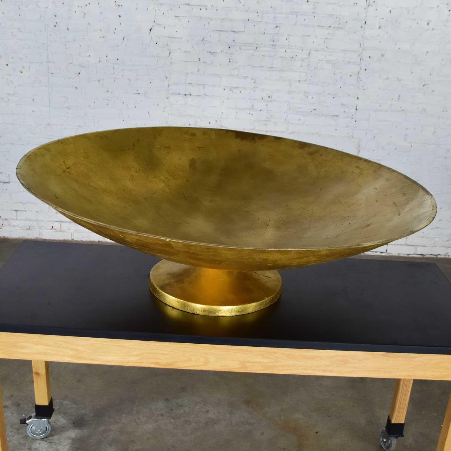 Monumental Vintage Fiberglass Gold Leaf Footed Bowl Display For Sale 2