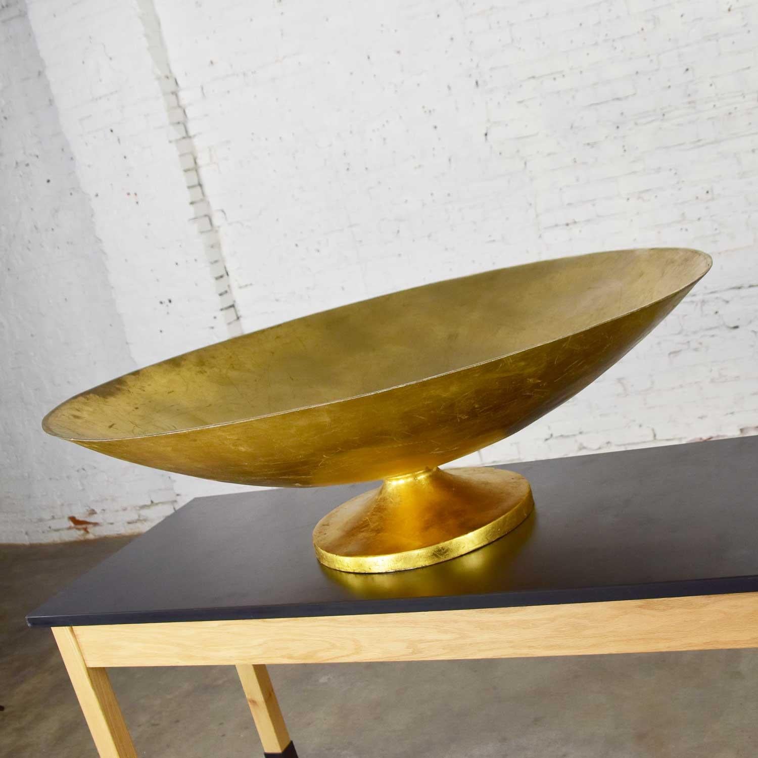 Monumental Vintage Fiberglass Gold Leaf Footed Bowl Display For Sale 4