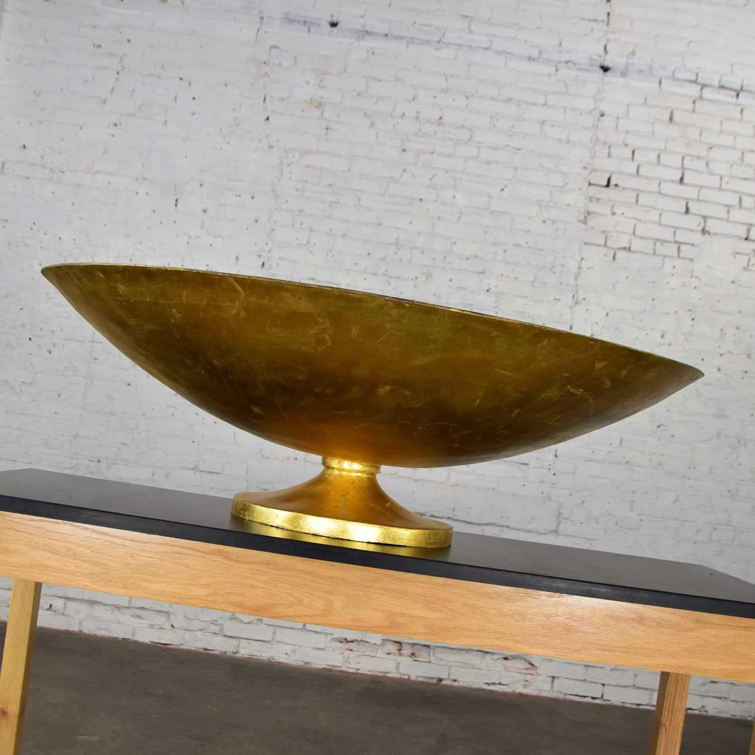 Monumental Vintage Fiberglass Gold Leaf Footed Bowl Display For Sale 5