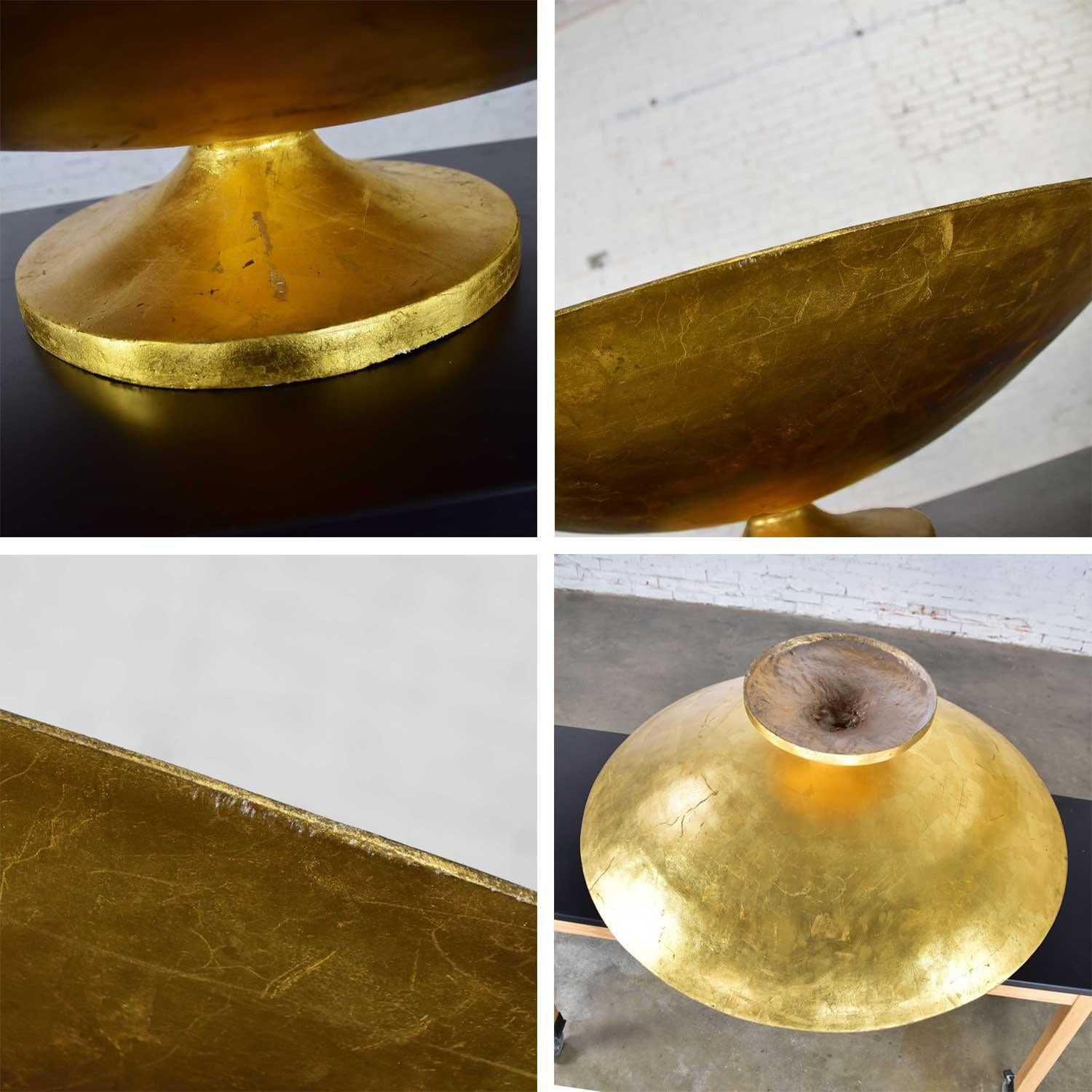 Monumental Vintage Fiberglass Gold Leaf Footed Bowl Display For Sale 10
