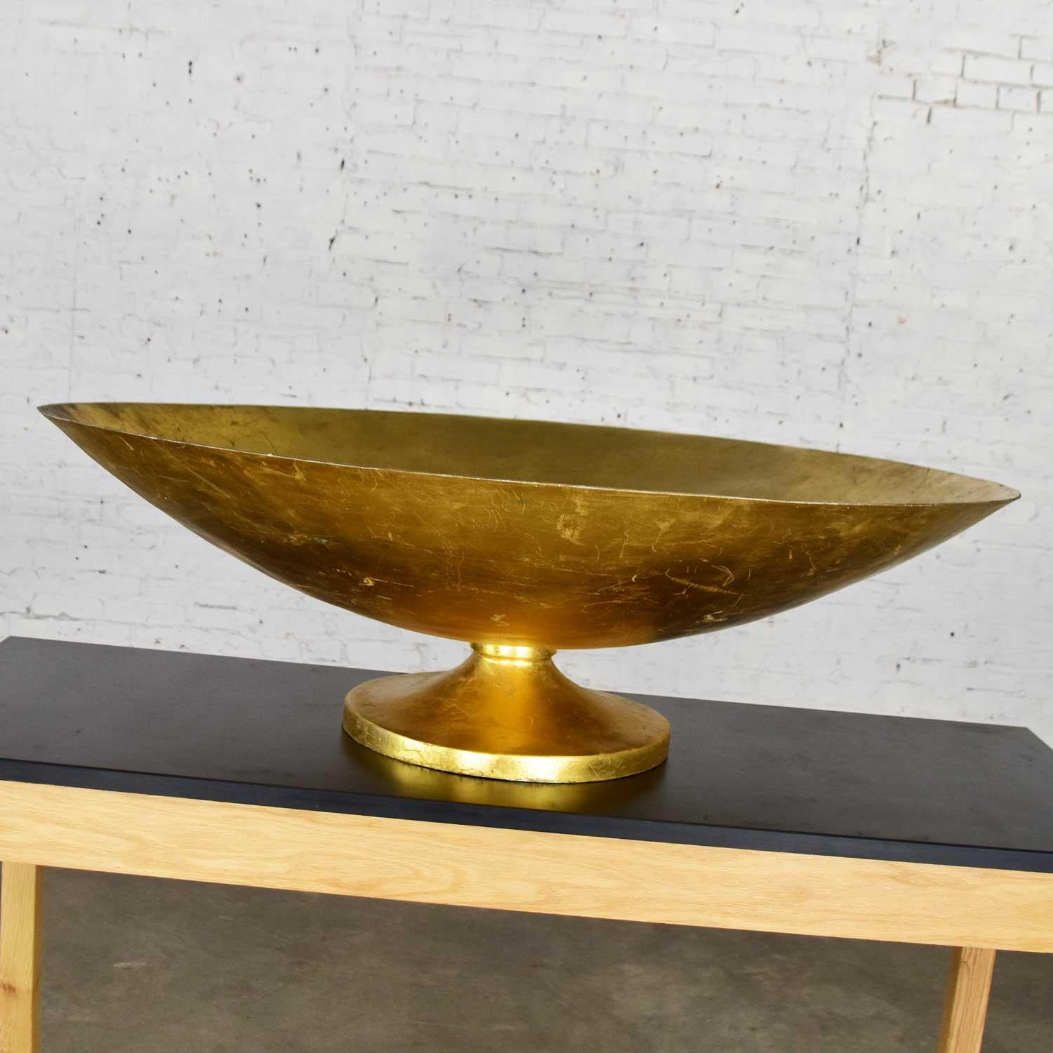 Marvelous monumental fiberglass and gold-leaf footed bowl, compote, or store display in gorgeous vintage condition with normal wear for its age and some scratching. Please see photos, circa late 20th century.

Now, this is a big bowl!! A full four